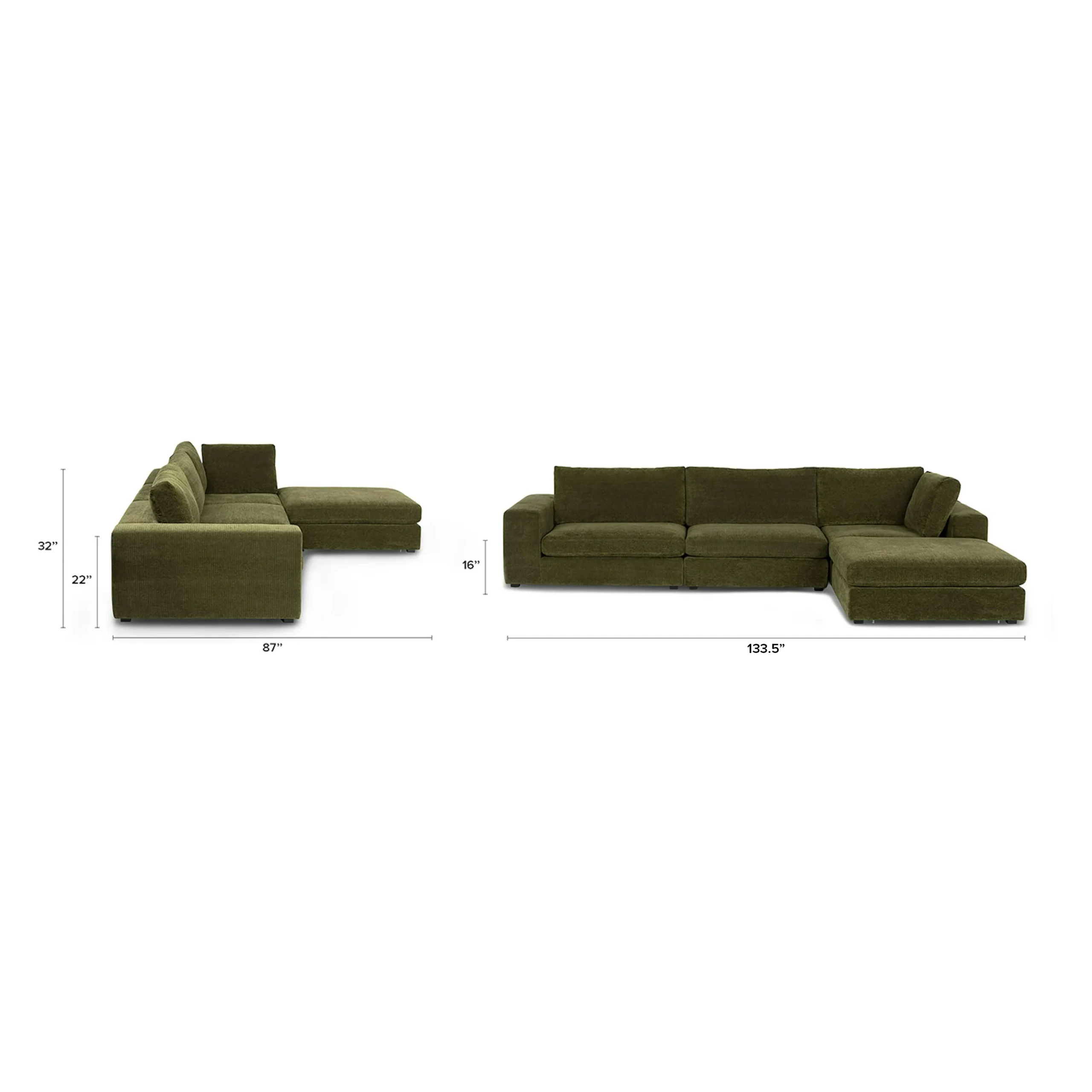 Beta 133.5_ Right Modular Sectional - Cypress Green - Image 8