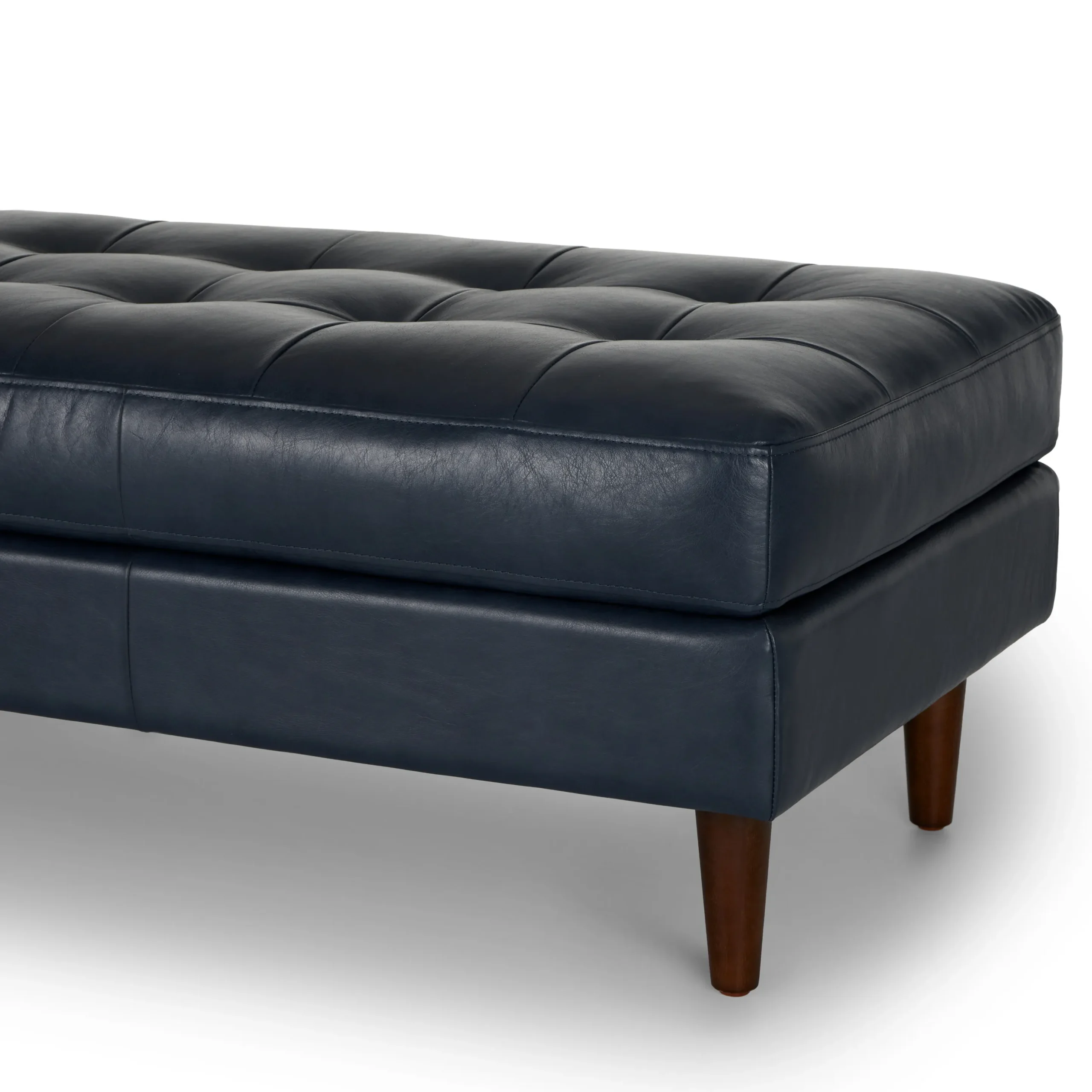 Sven 56_ Tufted Leather Bench - Oxford Blue - Image 9