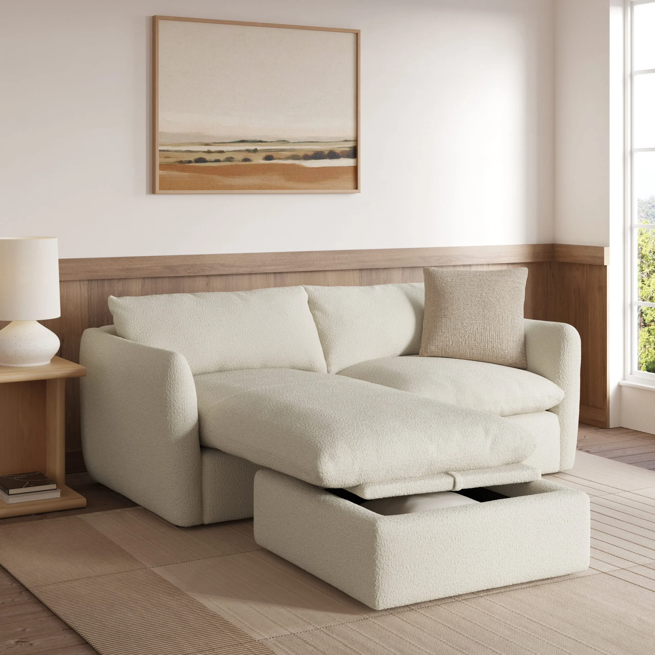 Leigh 86_ Reversible Storage Sleeper Sectional - Ivory Wool Bouclé - Image 9