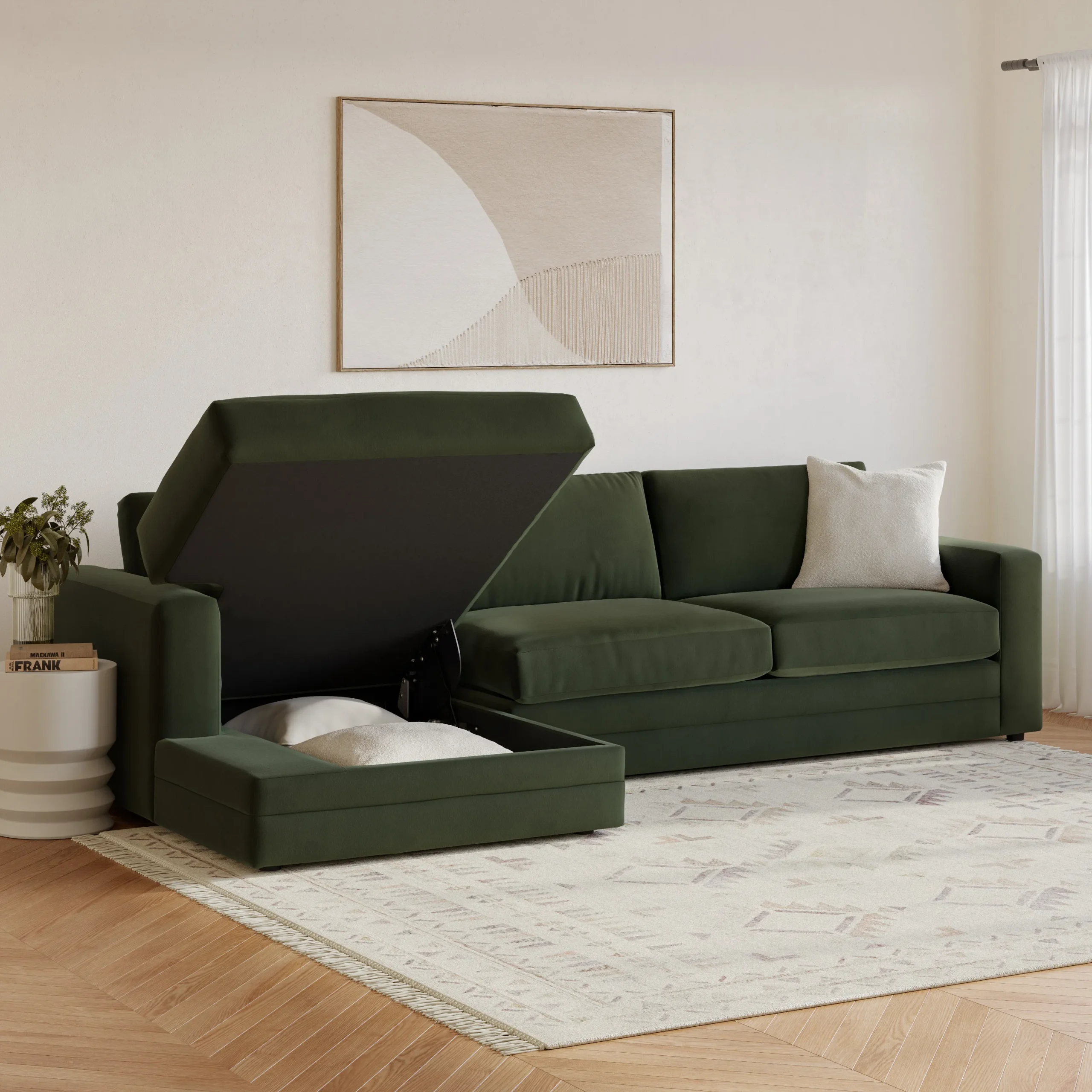 Riley 118_ Velvet Left Storage Sleeper Sectional - Hale Fir Green - Image 6