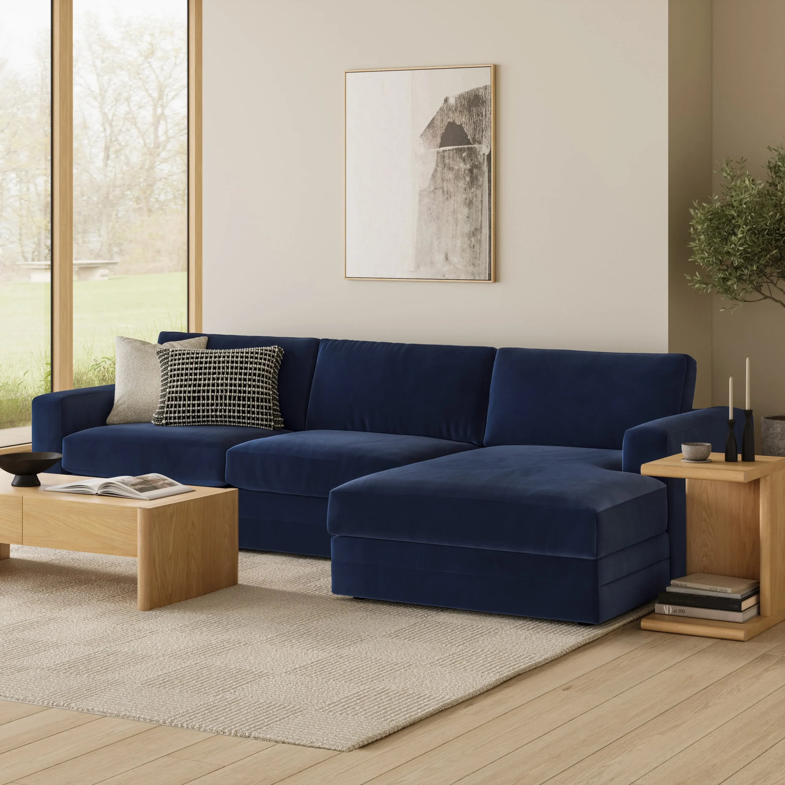 Riley 118_ Velvet Right Storage Sleeper Sectional - Hale Ink