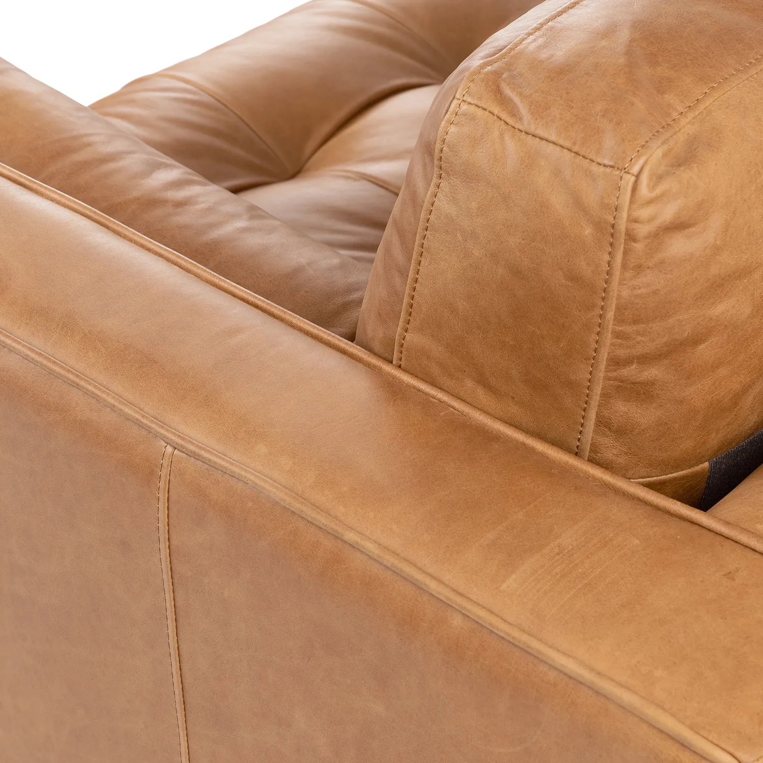 Sven 100_ Tufted Leather Left Sectional - Charme Tan - Image 9