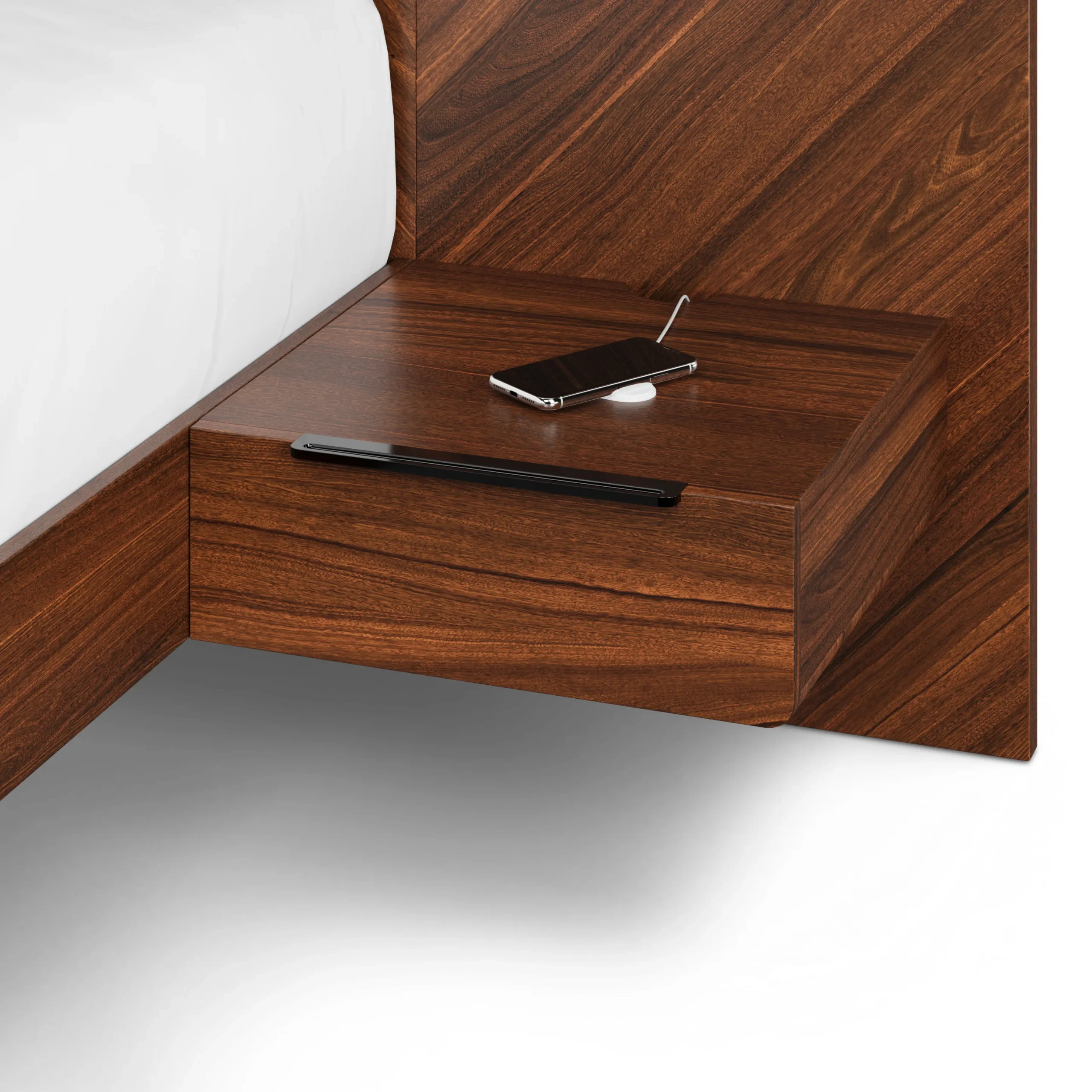 Nera Queen Low Profile Bed with Nightstands Set - Walnut - Image 10