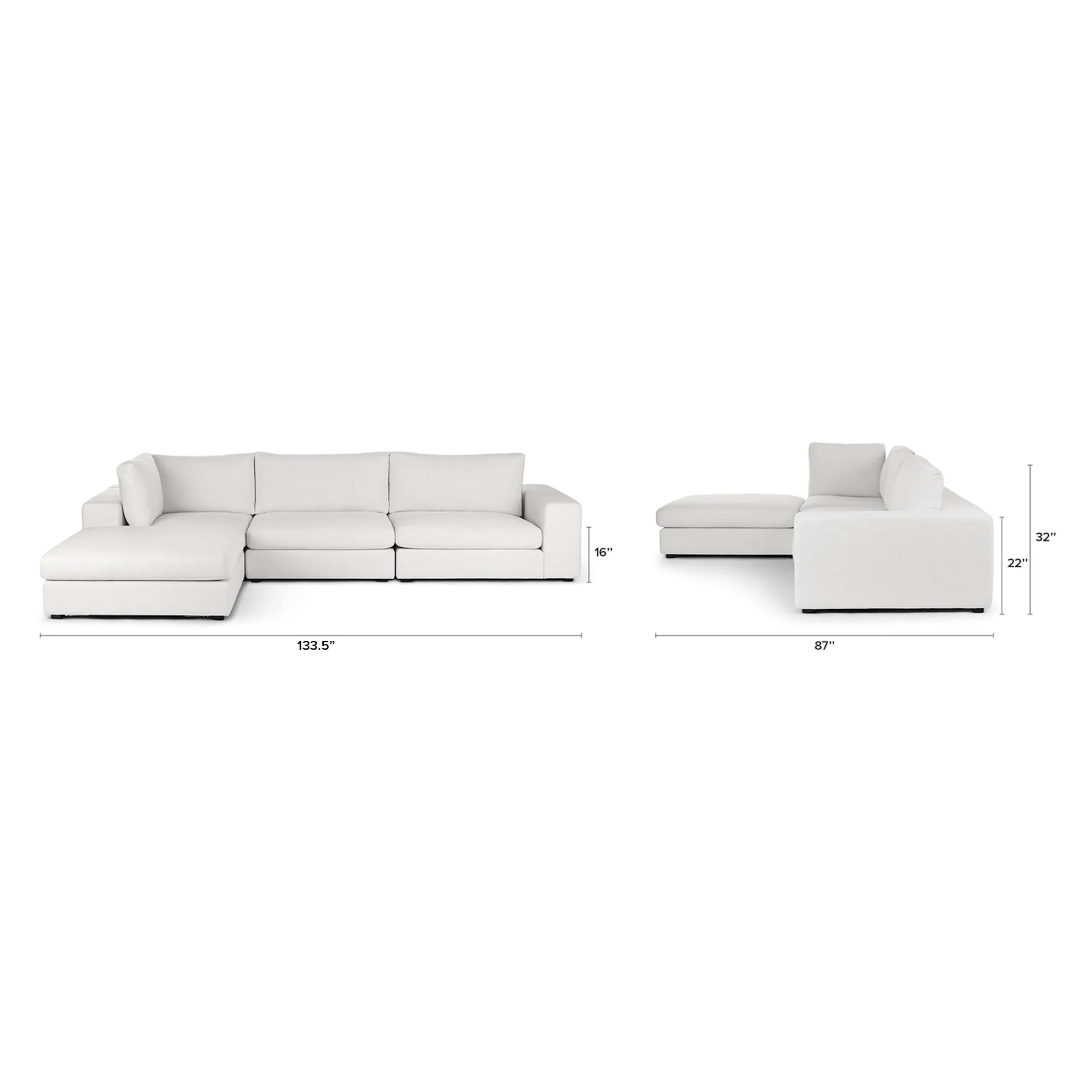 Beta 133.5_ Left Modular Sectional - Quartz White - Image 10