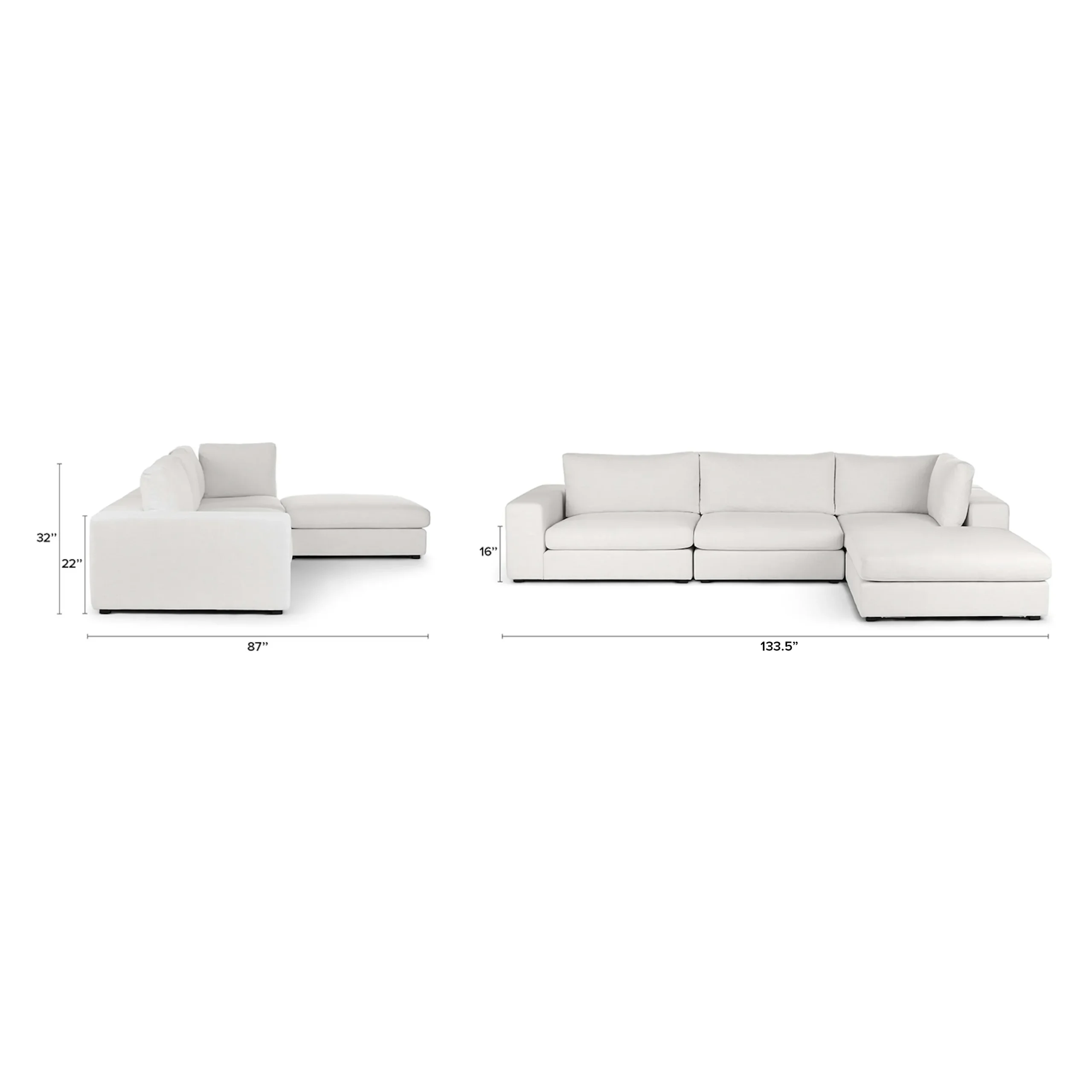Beta 133.5_ Right Modular Sectional - Quartz White - Image 10