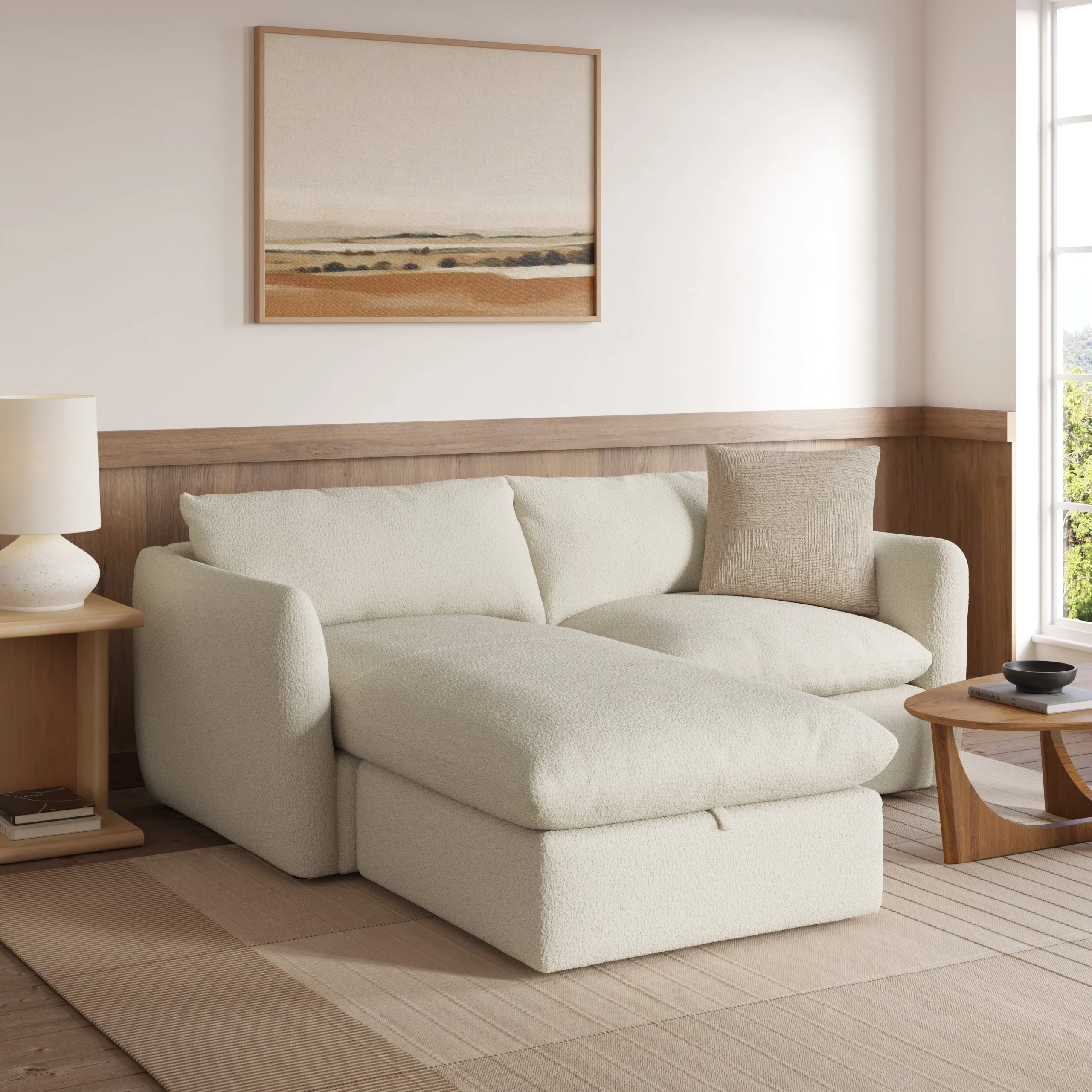 Leigh 86_ Reversible Storage Sleeper Sectional - Ivory Wool Bouclé - Image 10