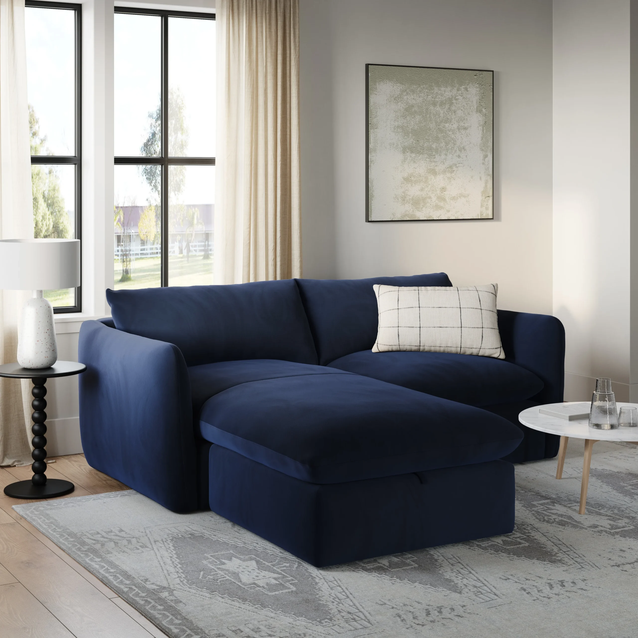 Leigh 86_ Velvet Reversible Storage Sleeper Sectional - Hale Ink - Image 10