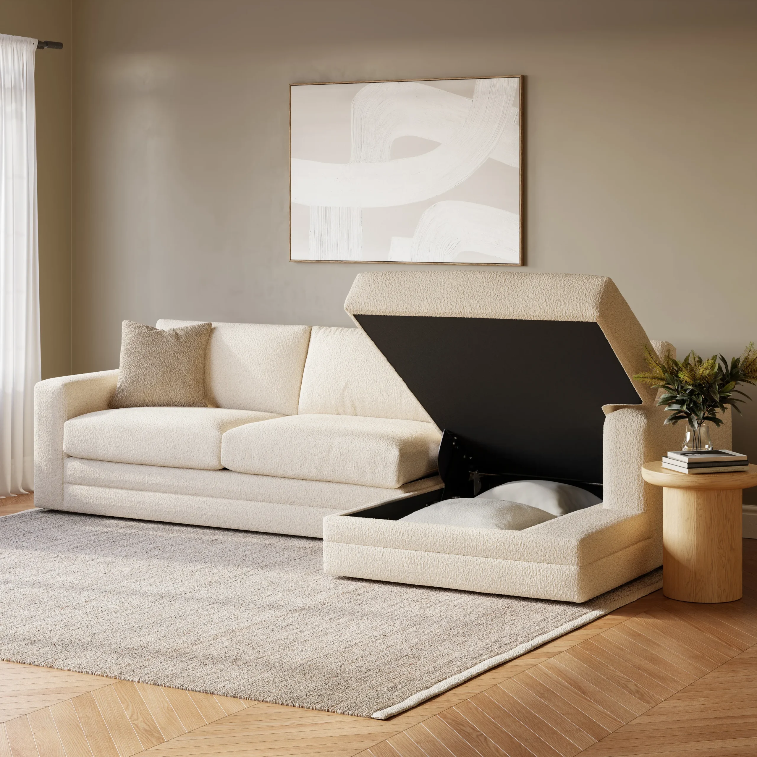 Riley 118_ Right Storage Sleeper Sectional - Ivory Wool Bouclé - Image 8