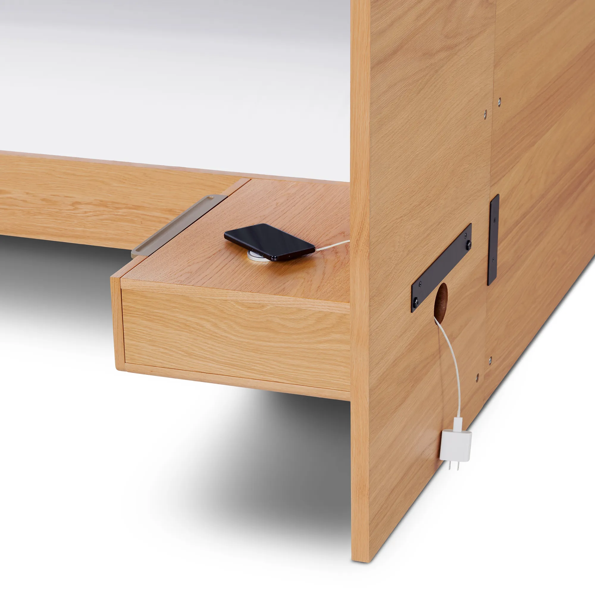 Nera King Low Profile Bed with Nightstands Set - Oak - Image 11