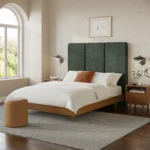 Noel Queen Tall Headboard - Green Wool Bouclé