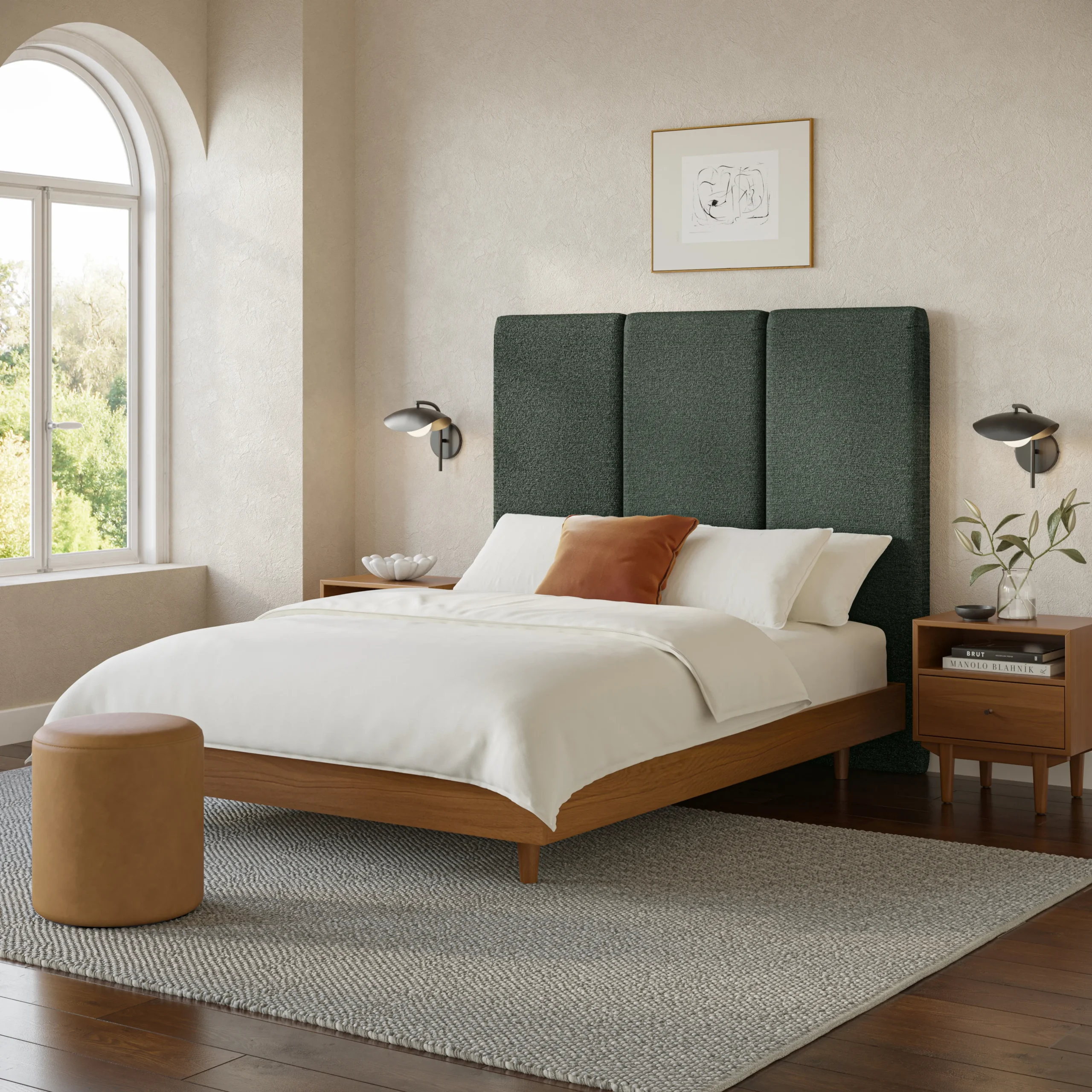 Noel Queen Tall Headboard - Green Wool Bouclé