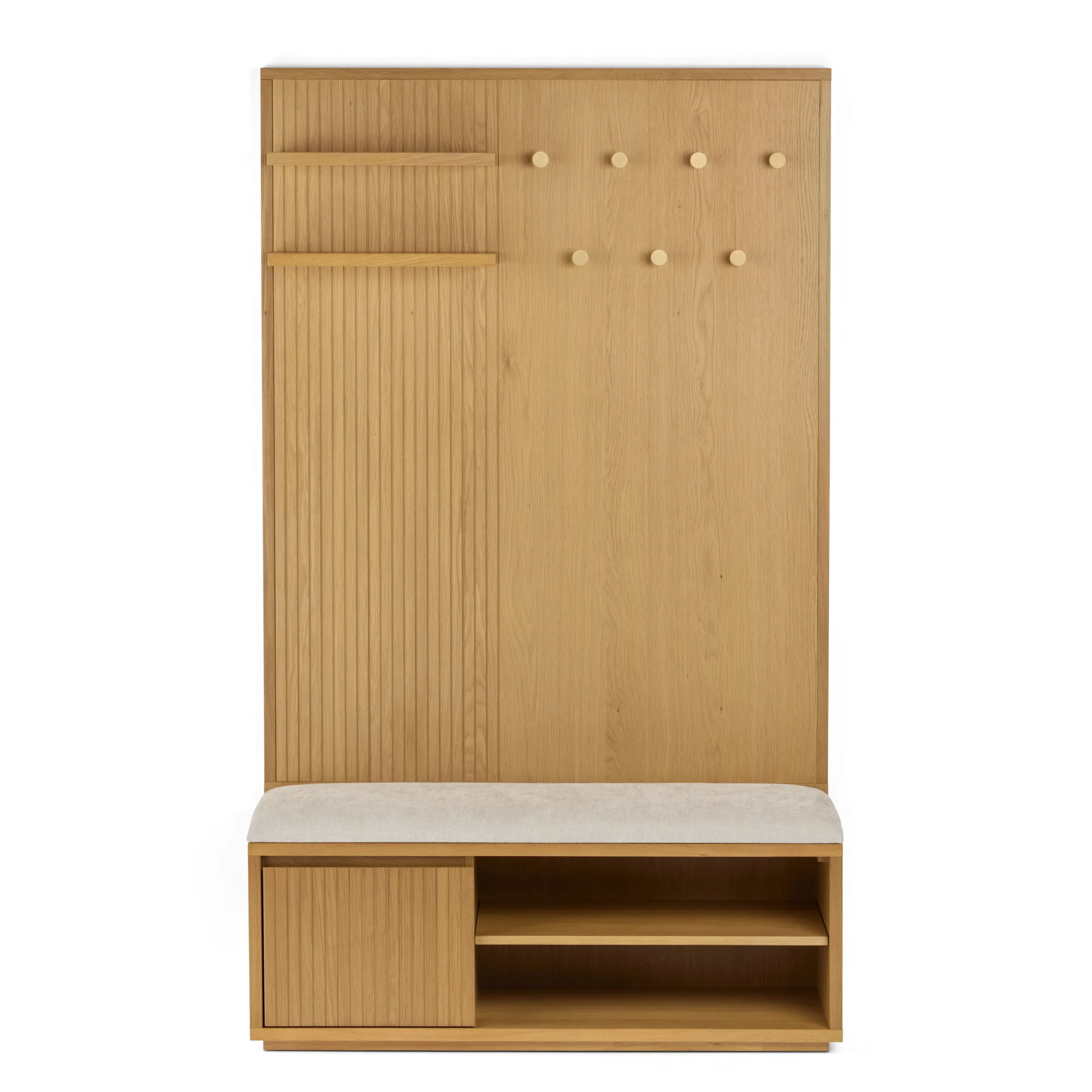 Kouva 47_ Bench and Wall Panel Storage Set - Natural Oak and Santolina Gray - Image 11