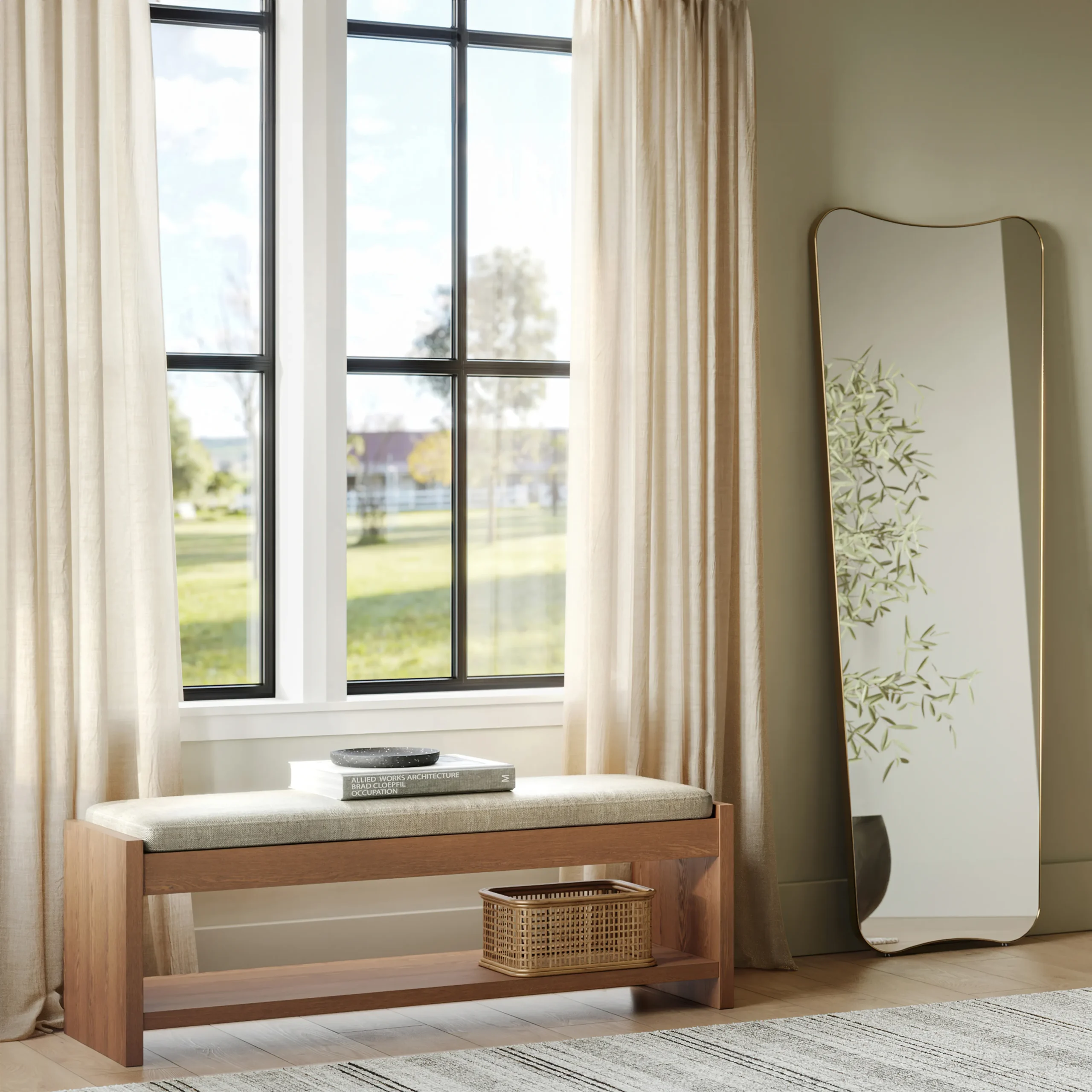 Cassie 56_ Bench - Smoked Oak and Taupe Chenille - Image 12