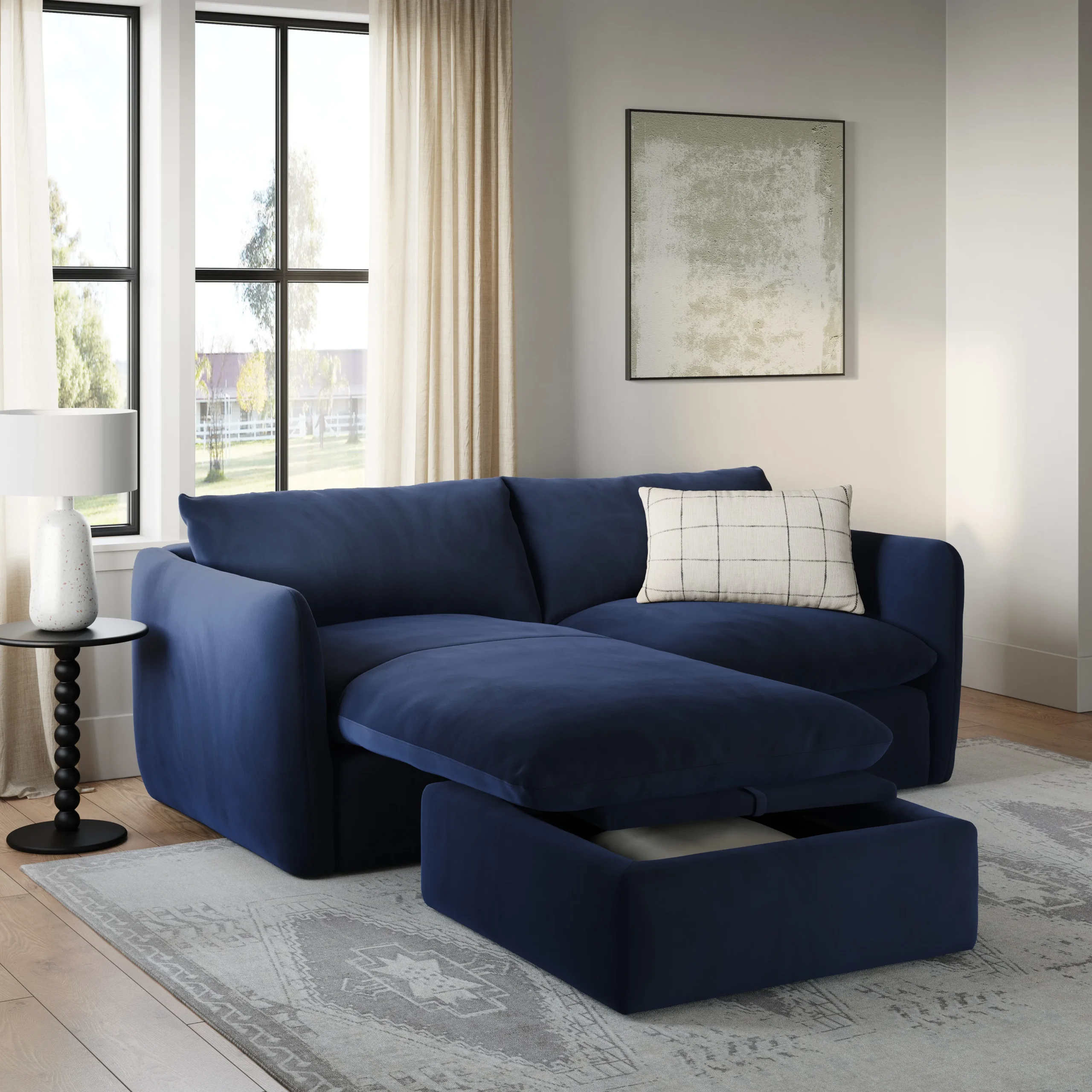 Leigh 86_ Velvet Reversible Storage Sleeper Sectional - Hale Ink - Image 11