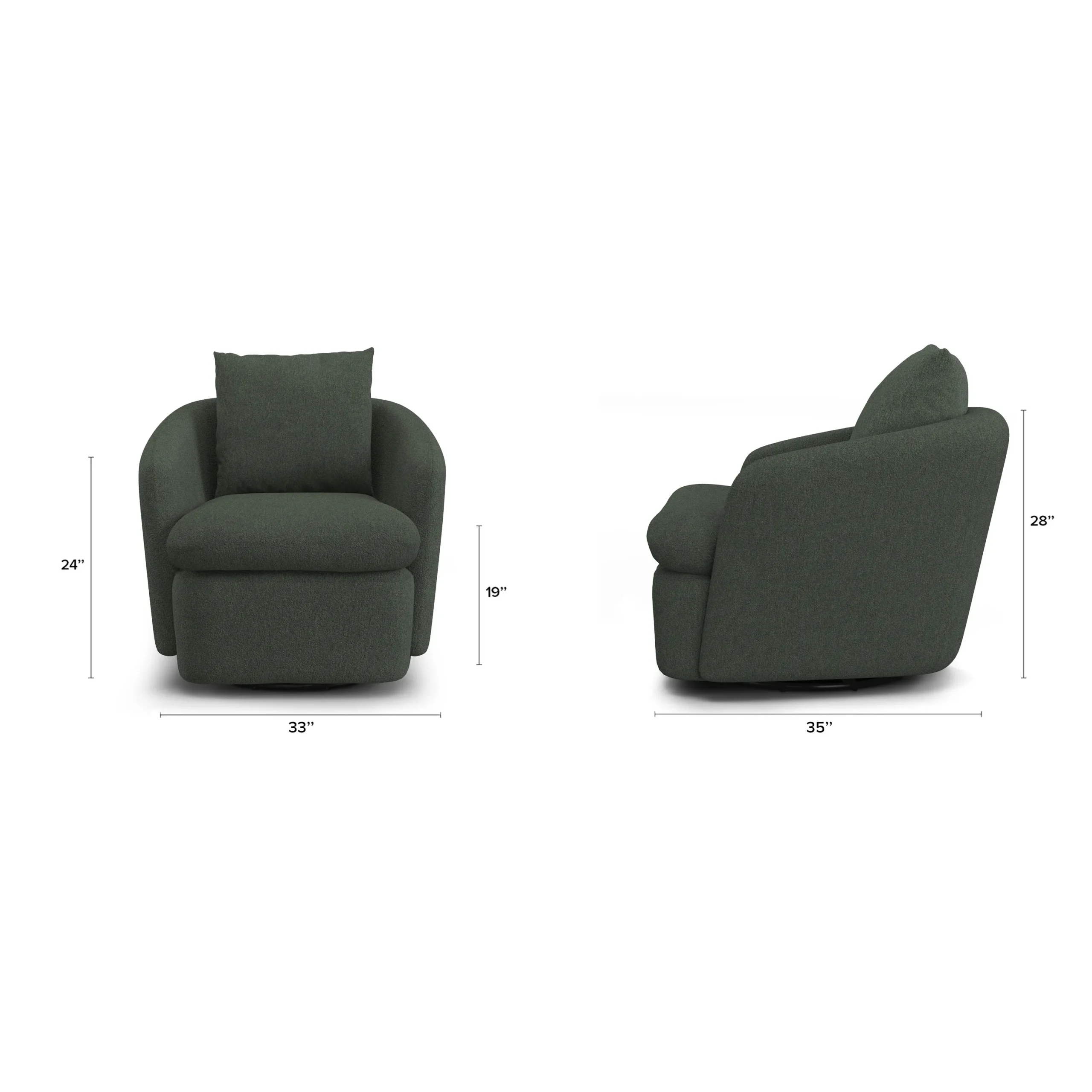 Leigh 33_ Swivel Lounge Chair - Green Wool Bouclé - Image 2