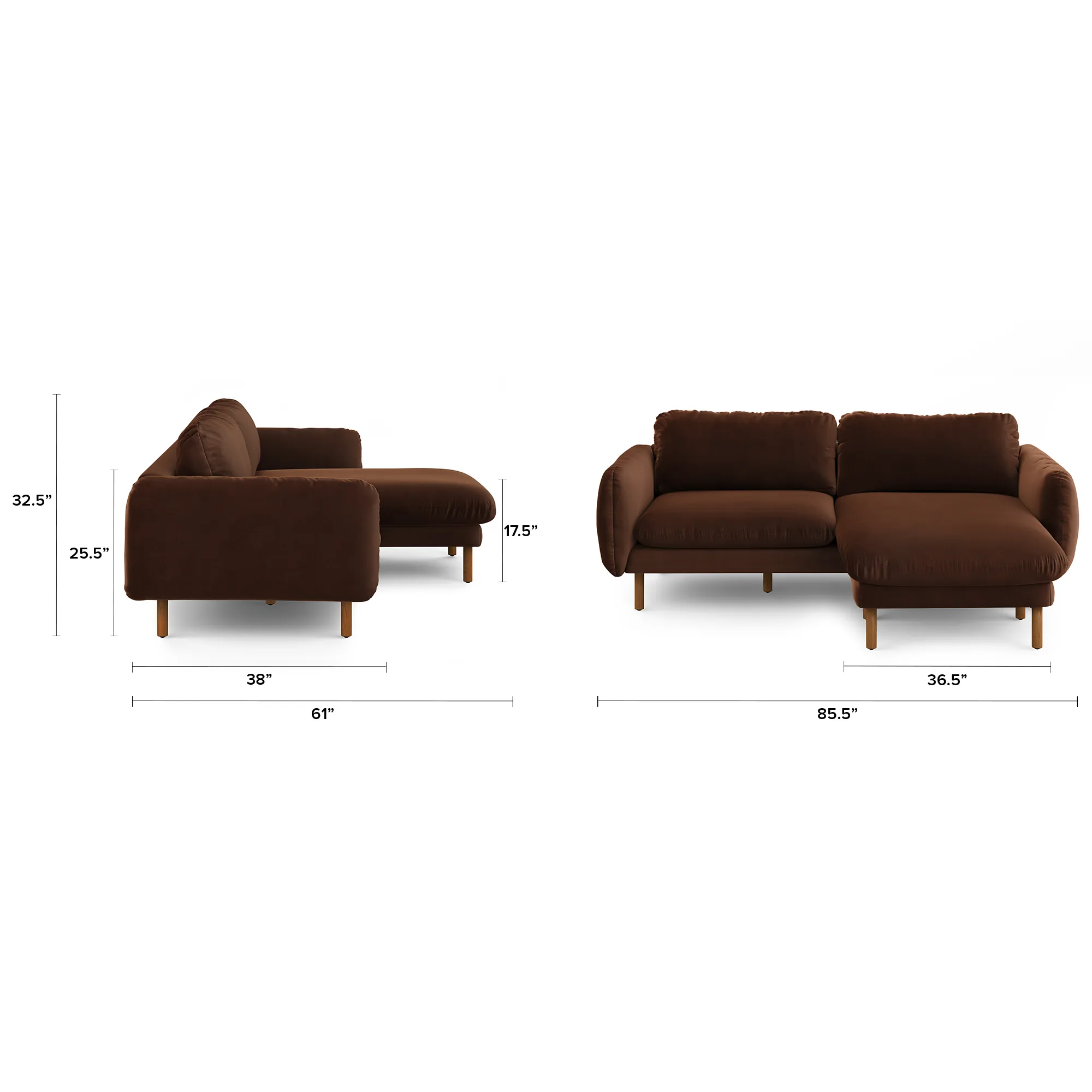 Sanders 85.5_ Velvet Reversible Sectional - Plush Pacific Brown - Image 11