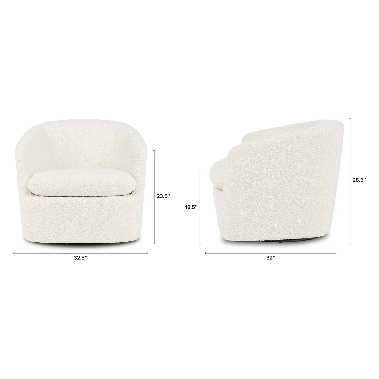 Turoy 32.5_ Swivel Lounge Chair - Ivory Bouclé - Image 2