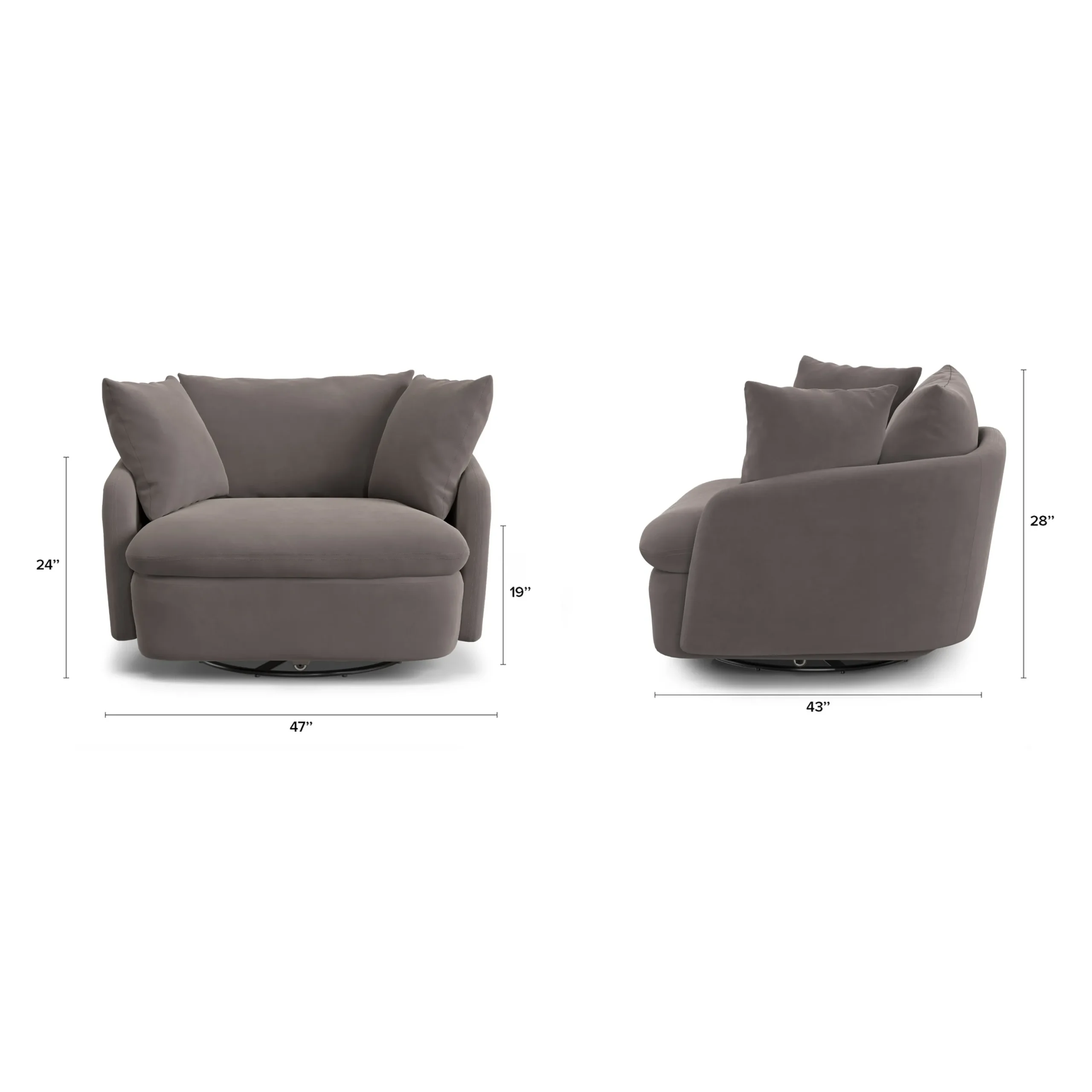 Leigh 47_ Velvet Grand Swivel Lounge Chair - Hale Warm Gray - Image 2