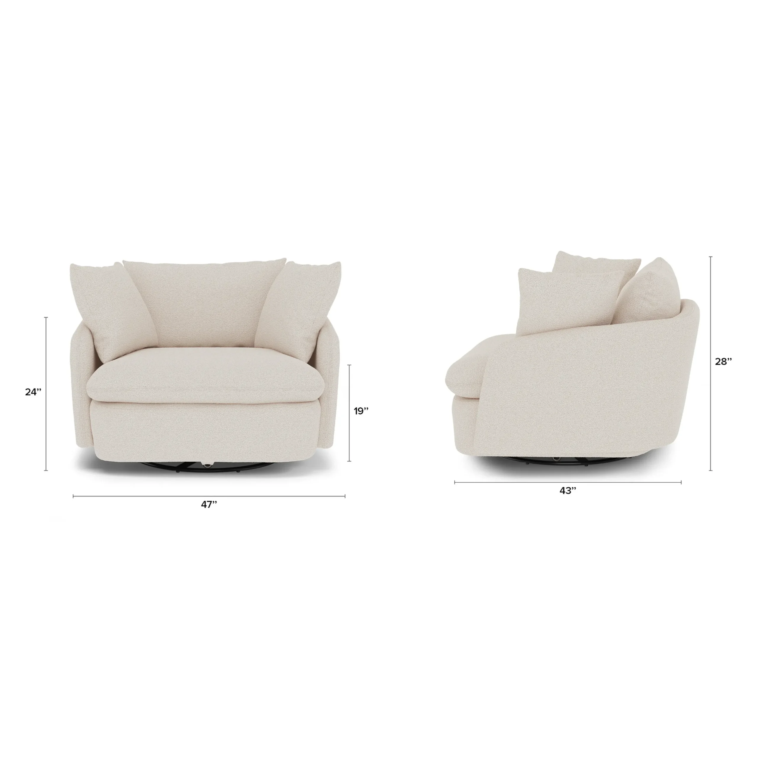 Leigh 47_ Grand Swivel Lounge Chair - Ivory Wool Bouclé - Image 2