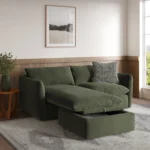 Leigh 86_ Velvet Reversible Storage Sleeper Sectional - Hale Fir Green