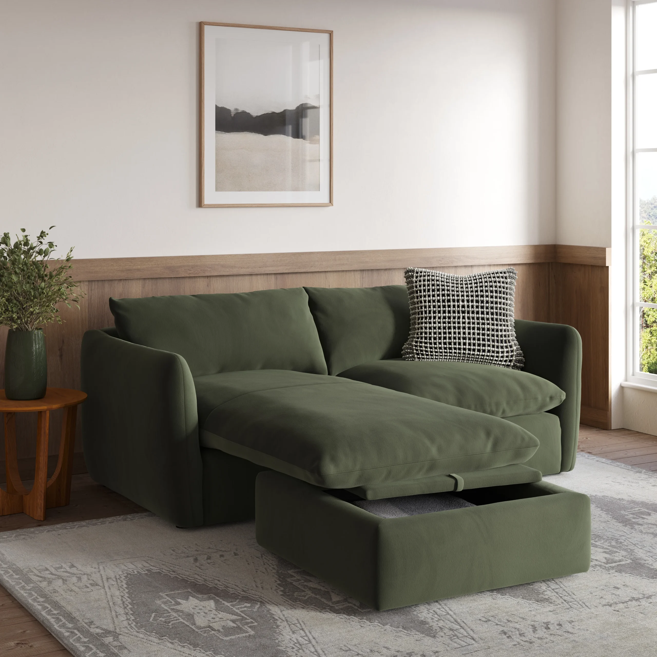 Leigh 86_ Velvet Reversible Storage Sleeper Sectional - Hale Fir Green - Image 12