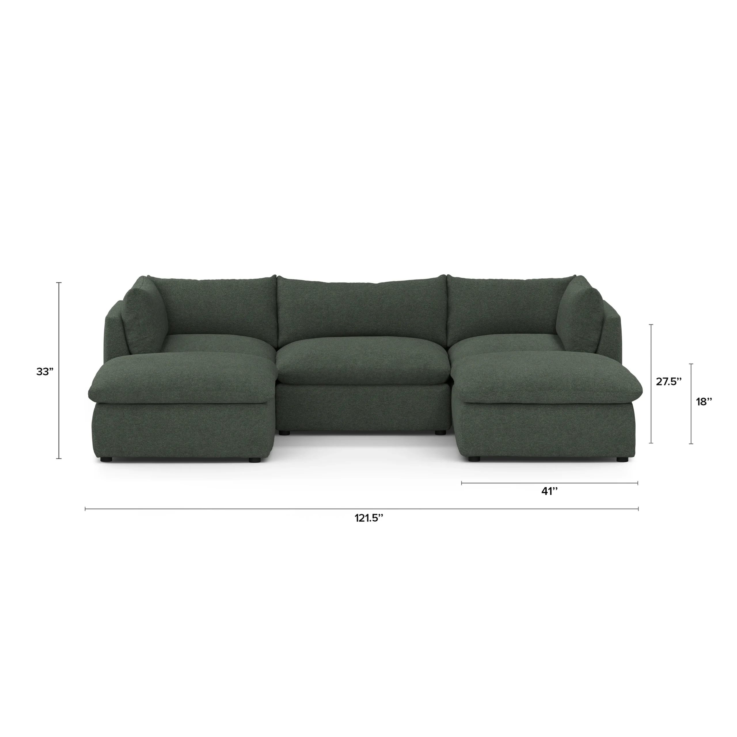 Leigh 121.5_ Modular 3-Seater U-Shaped Sectional - Green Wool Bouclé - Image 12