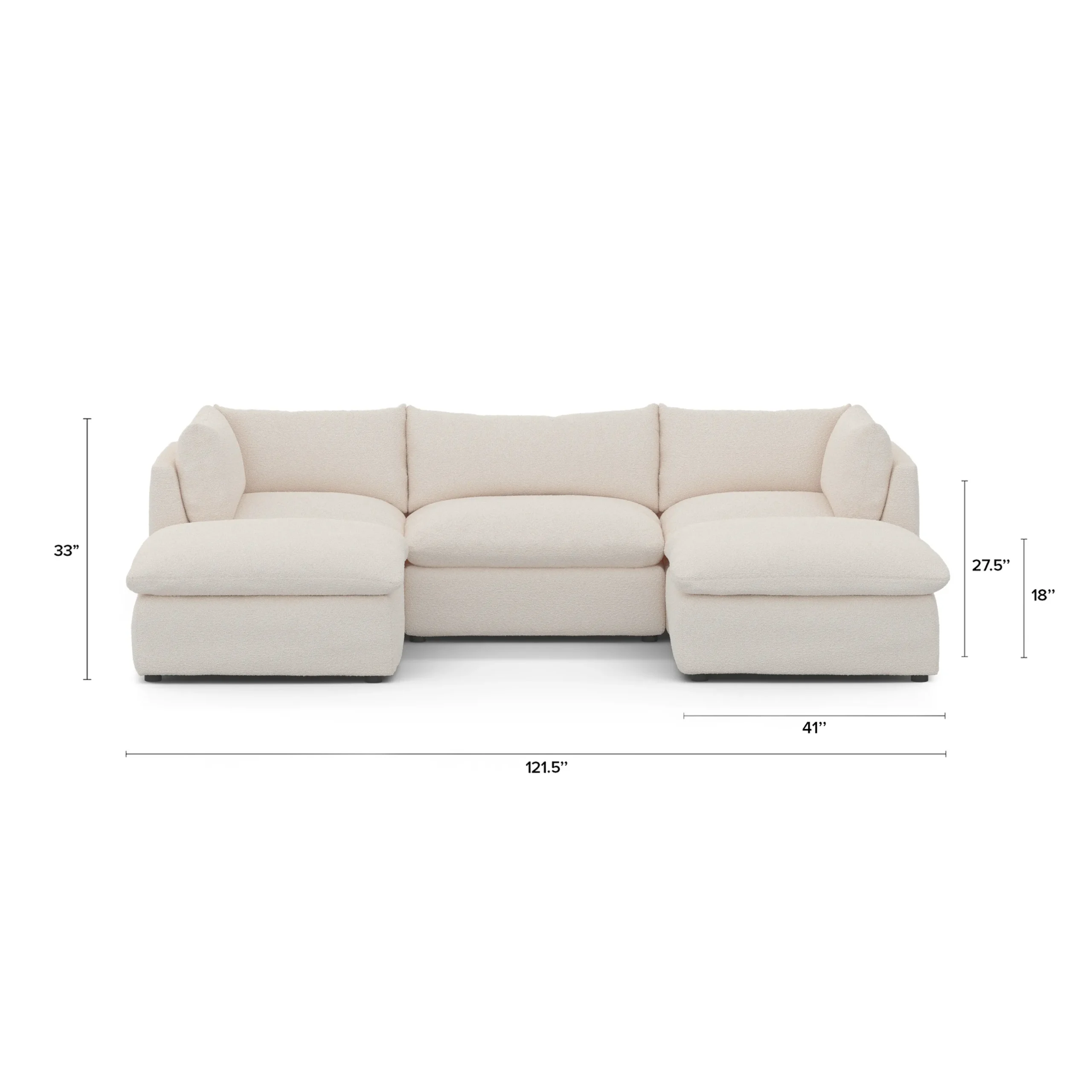 Leigh 121.5_ Modular 3-Seater U-Shaped Sectional - Ivory Wool Bouclé - Image 12