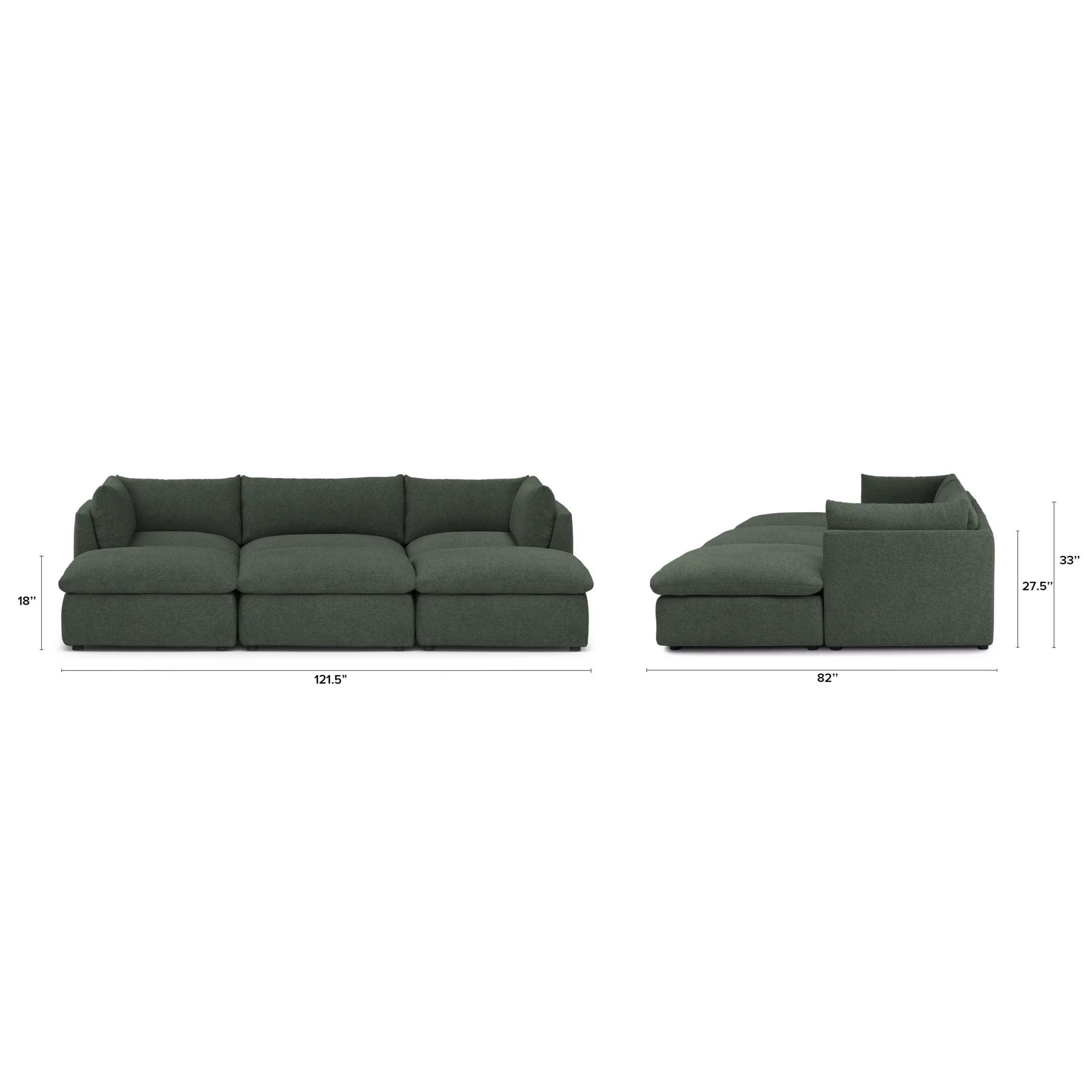 Leigh 121.5_ Modular Open Pit Sectional - Green Wool Bouclé - Image 12