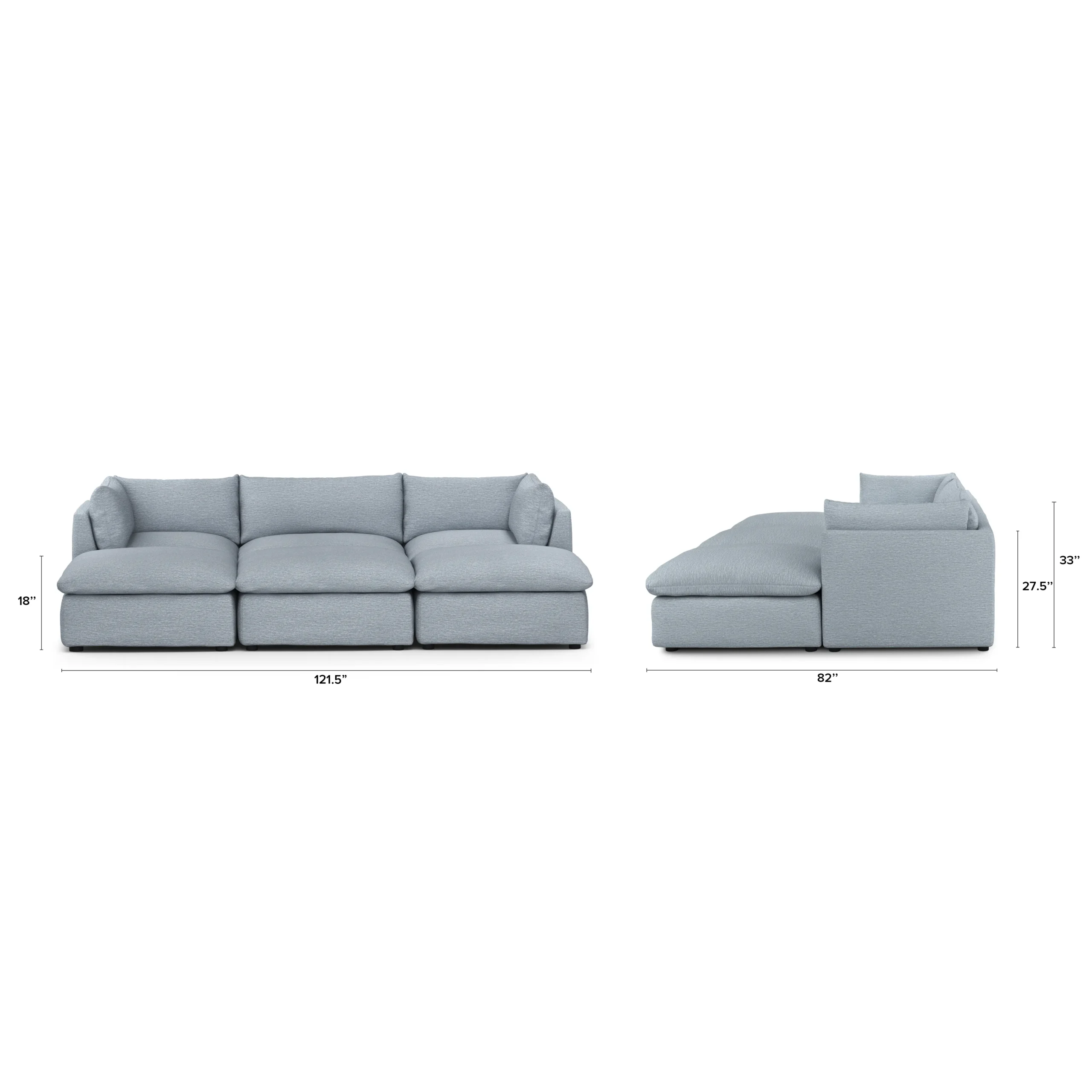 Leigh 121.5_ Modular Open Pit Sectional - Silver Light Blue - Image 12
