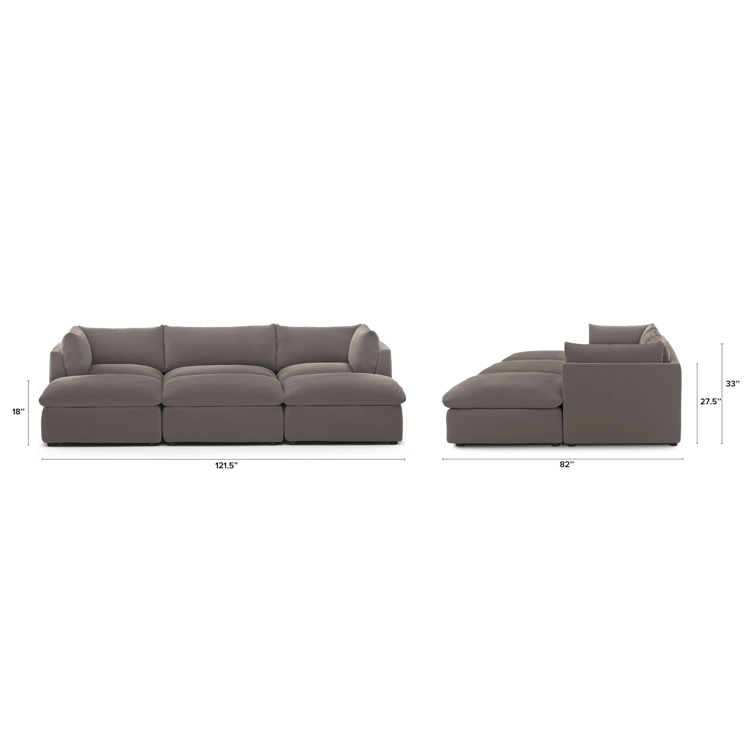 Leigh 121.5_ Velvet Modular Open Pit Sectional - Hale Warm Gray - Image 12