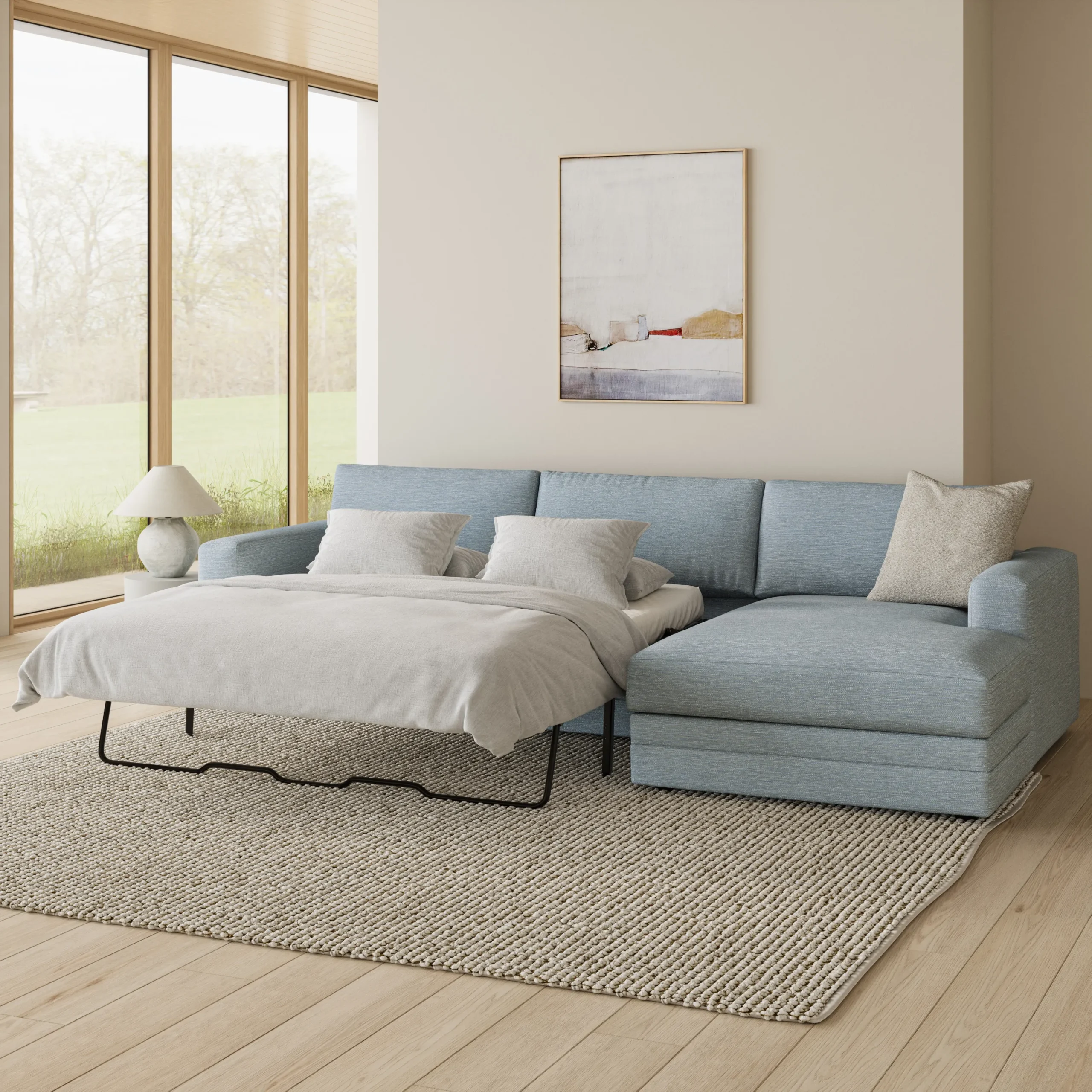 Riley 118_ Right Storage Sleeper Sectional - Silver Light Blue - Image 9