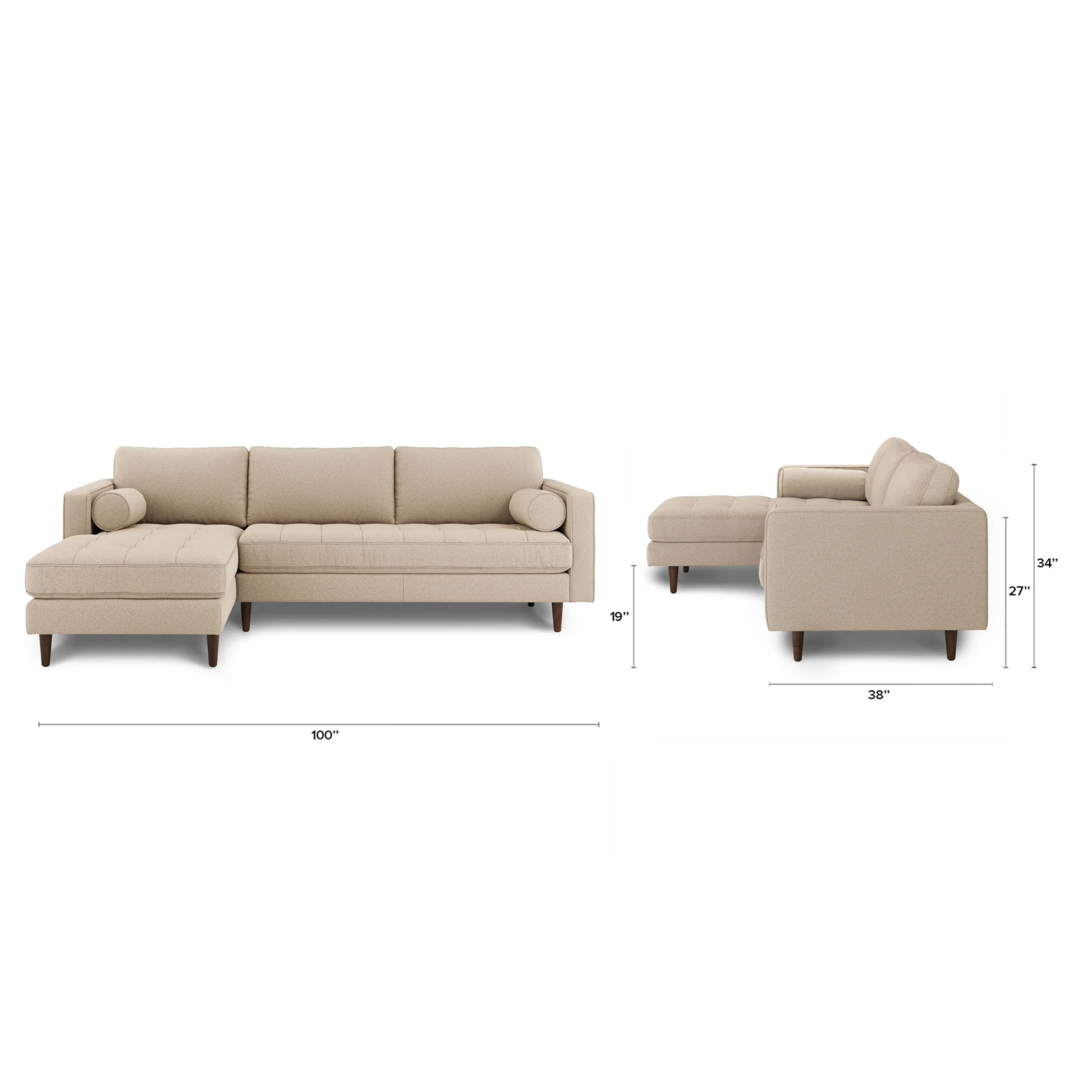 Sven 100_ Tufted Left Sectional - Ratine Buff - Image 12