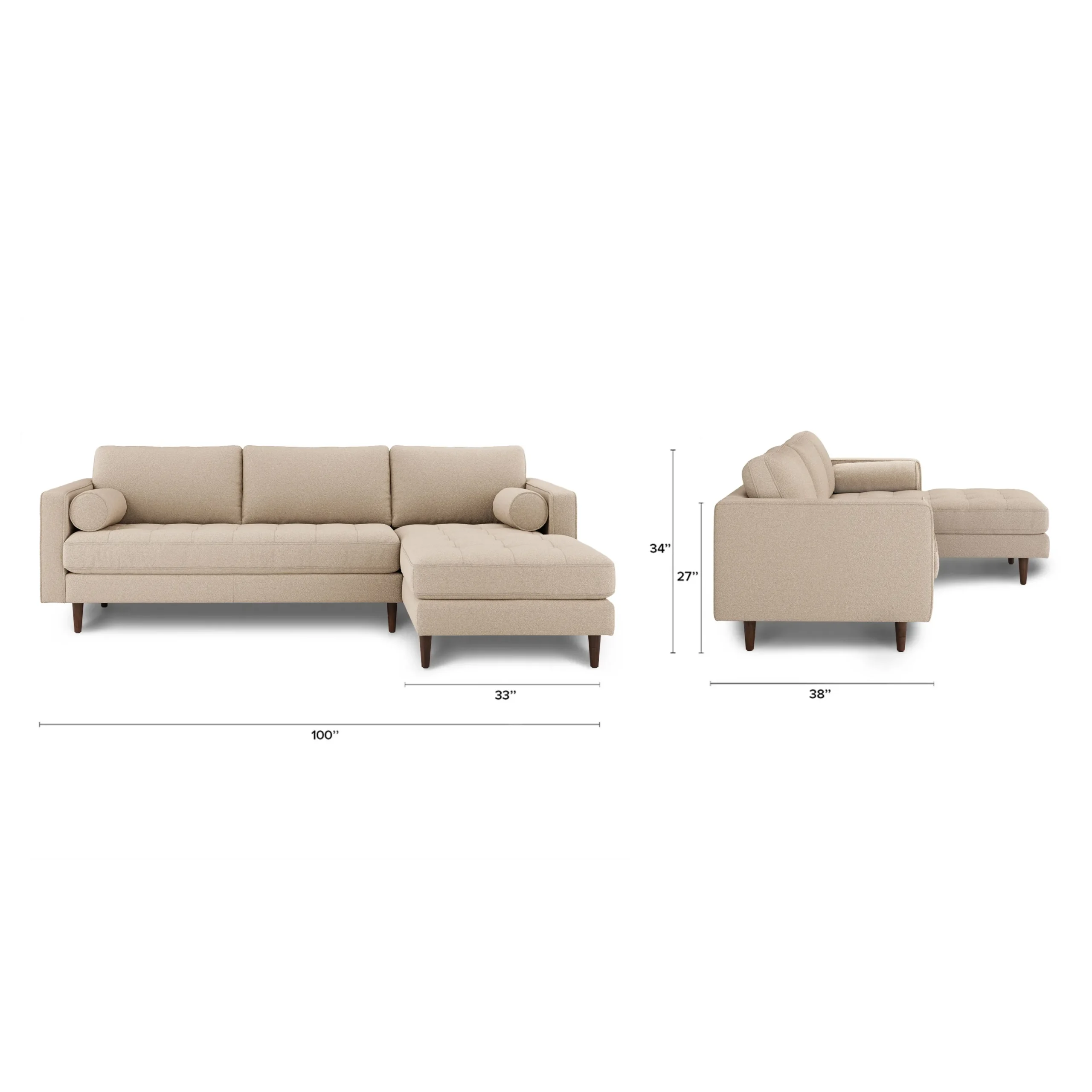 Sven 100_ Tufted Right Sectional - Ratine Buff - Image 12
