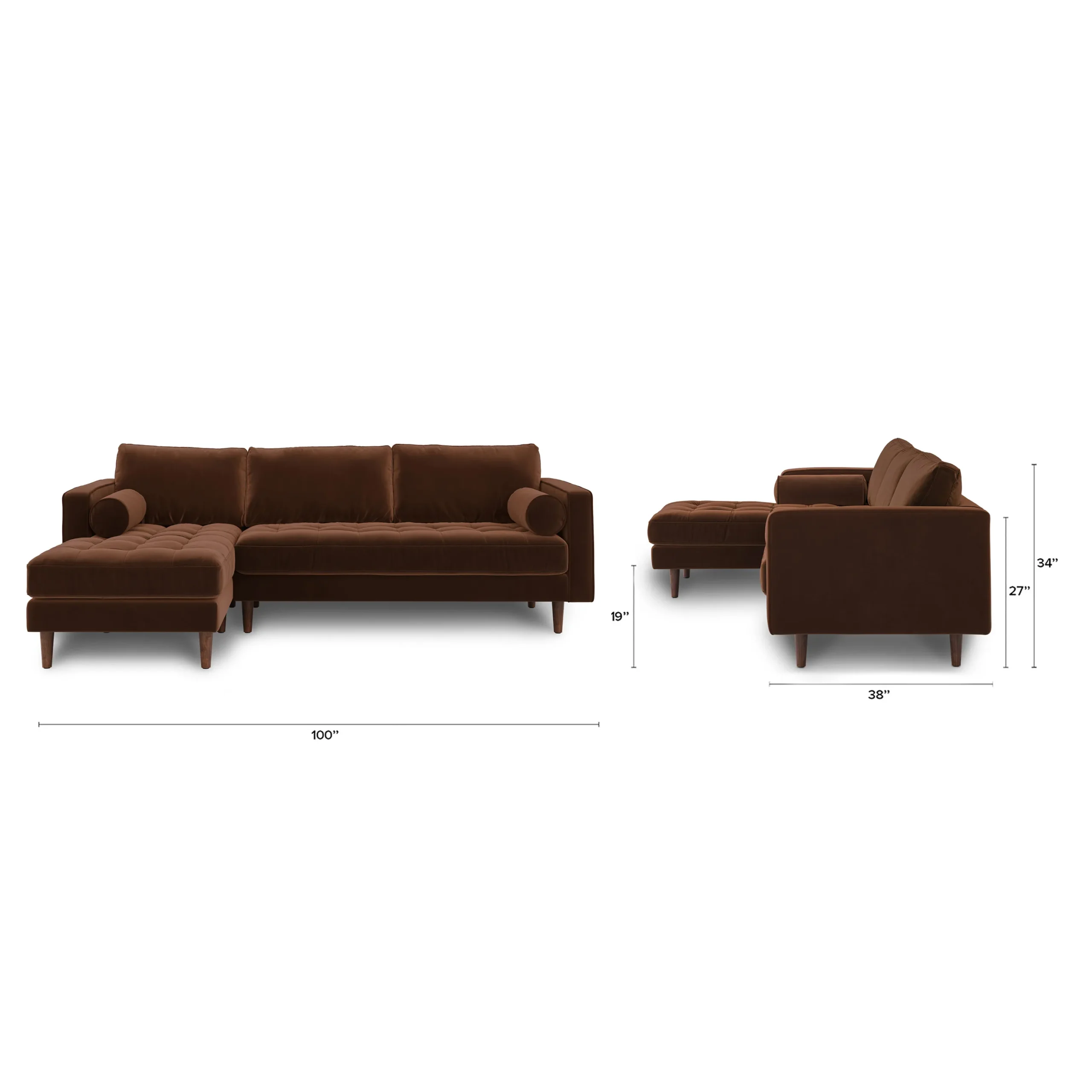 Sven 100_ Tufted Velvet Left Sectional - Plush Pacific Brown - Image 12