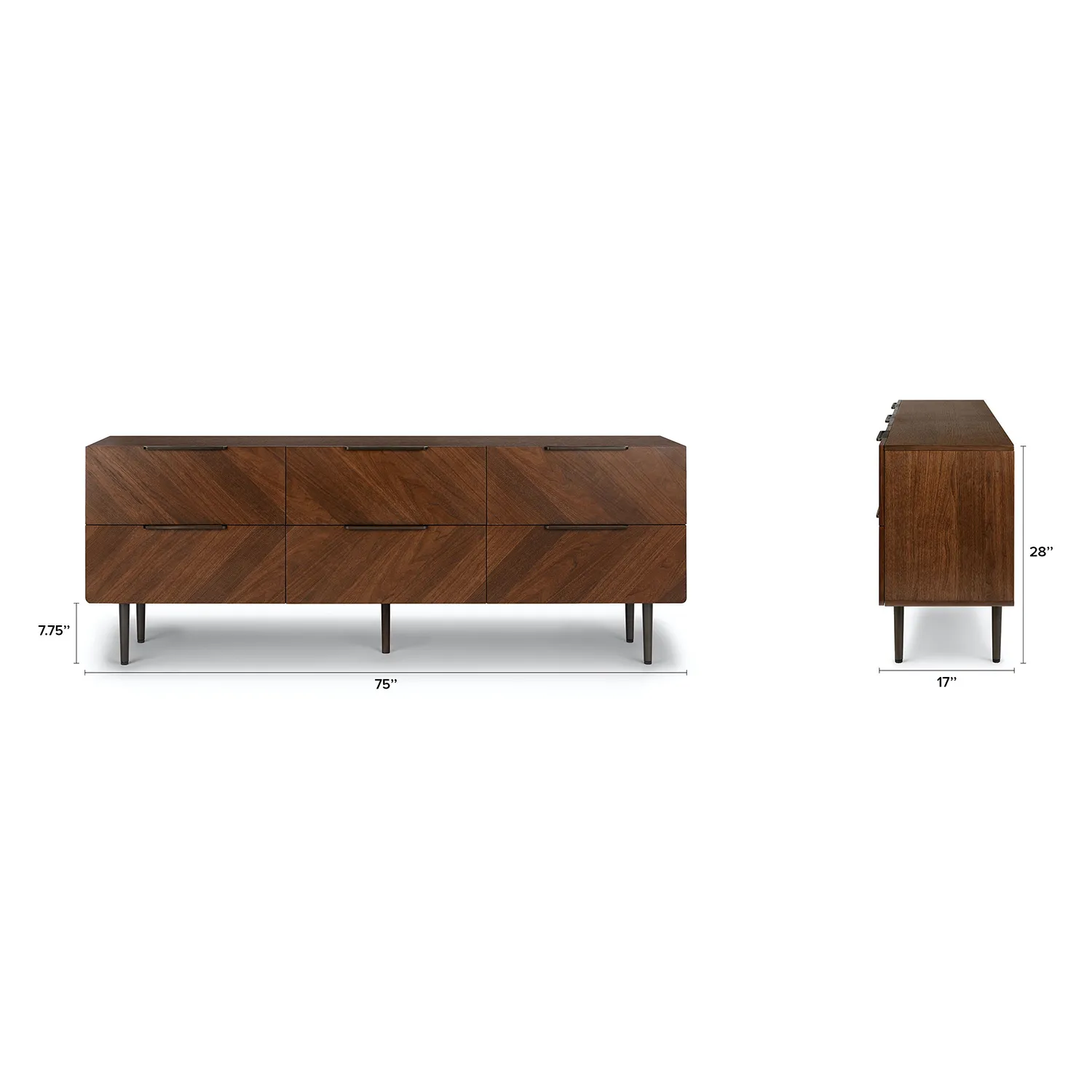 Nera 6-Drawer Low Triple Dresser - Walnut - Image 13