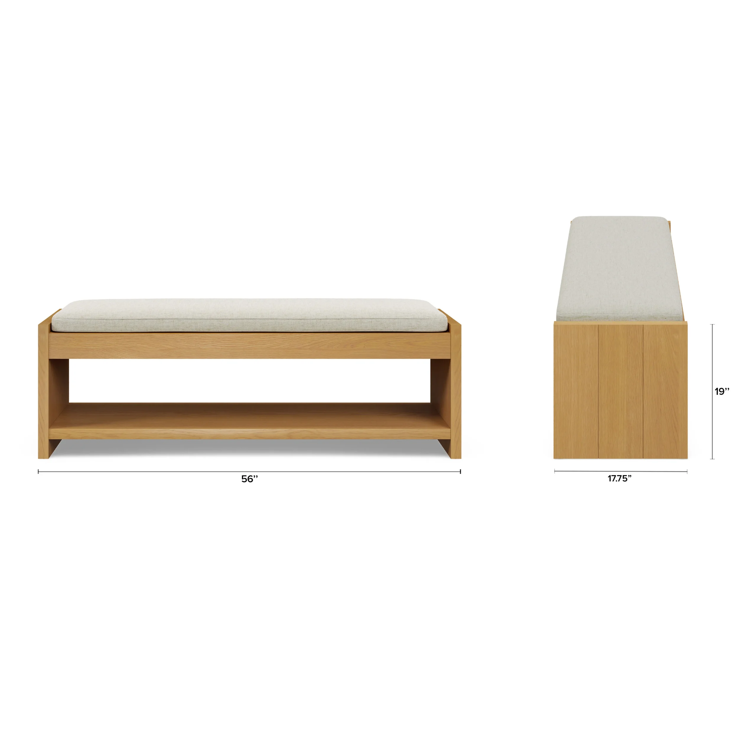 Cassie 56_ Bench - Natural Oak and Ivory Chenille - Image 13