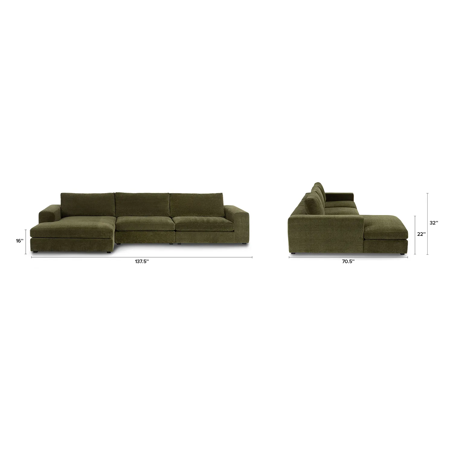 Beta 137.5_ Left Modular Chaise Sectional - Cypress Green - Image 13