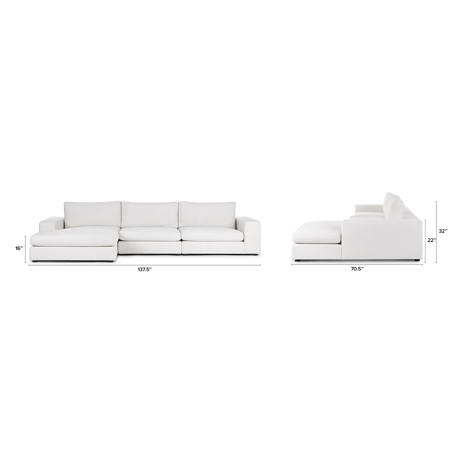 Beta 137.5_ Left Modular Chaise Sectional - Quartz White - Image 13