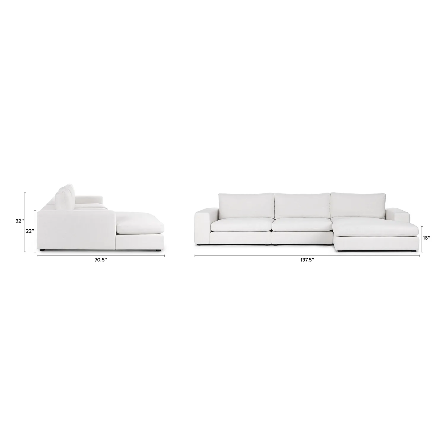 Beta 137.5_ Right Modular Chaise Sectional - Quartz White - Image 13