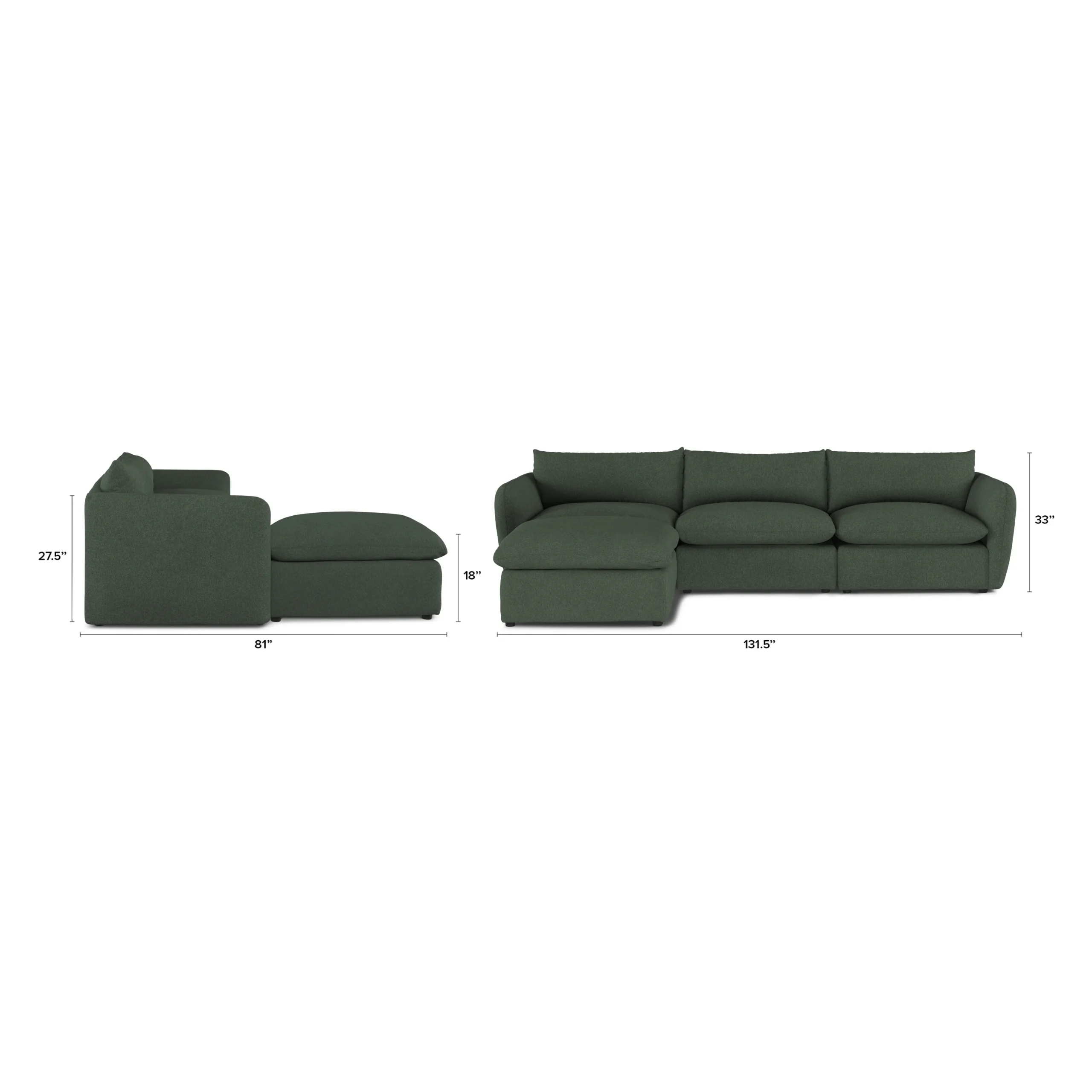 Leigh 131.5_ Modular Sectional - Green Wool Bouclé - Image 13