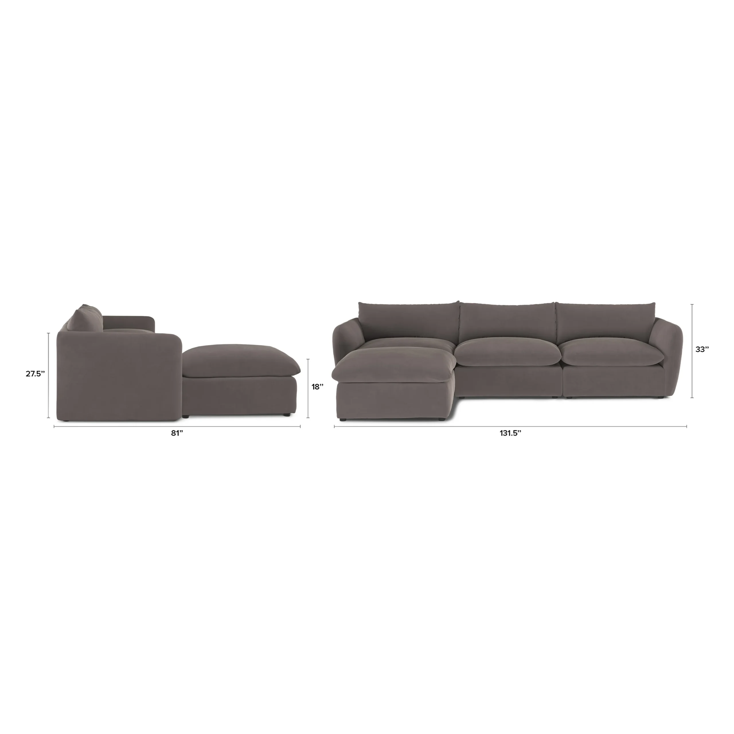 Leigh 131.5_ Velvet Modular Sectional - Hale Warm Gray - Image 13