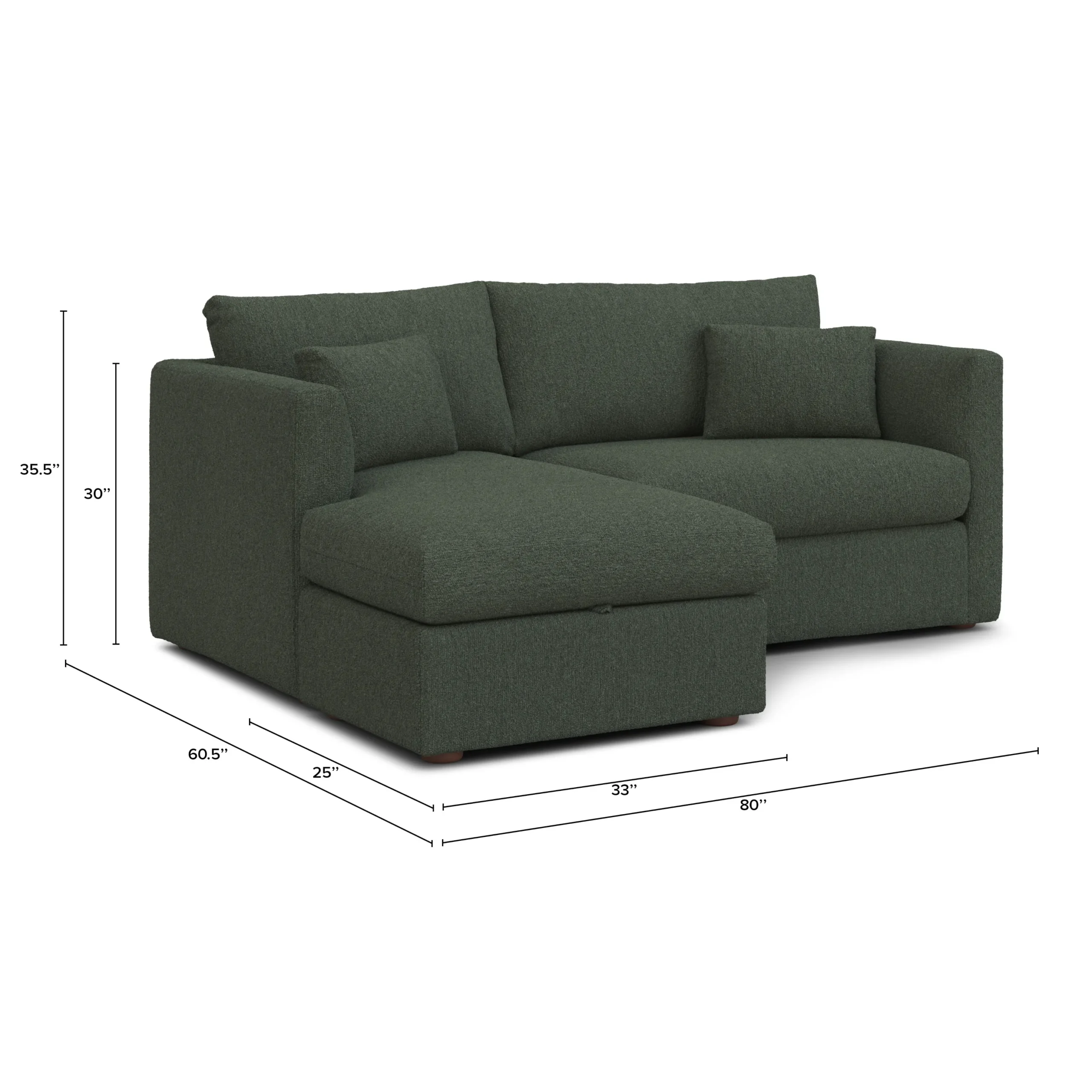 Marina 80_ Reversible Storage Sectional - Green Wool Bouclé - Image 13