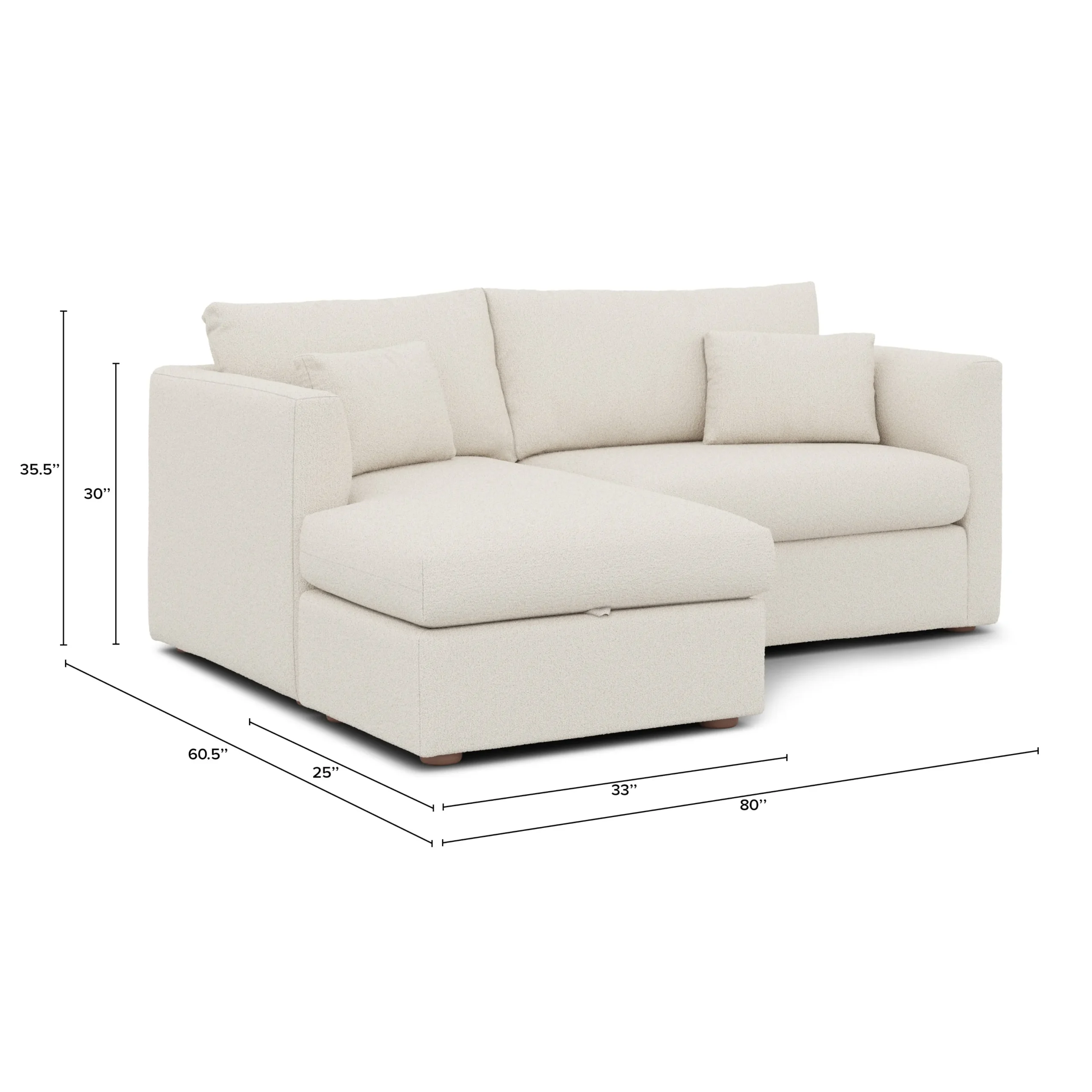 Marina 80_ Reversible Storage Sectional - Ivory Wool Bouclé - Image 13
