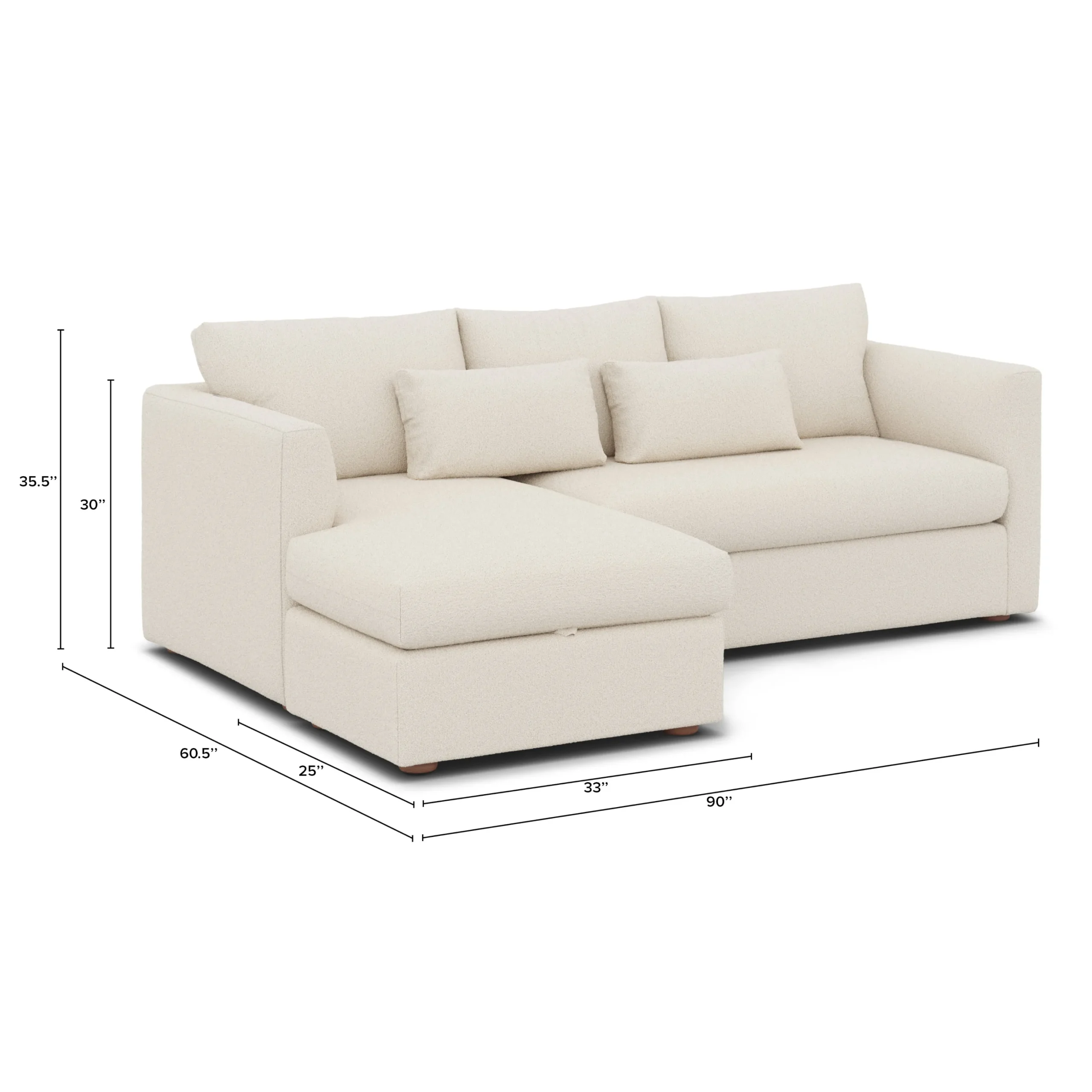 Marina 90_ Reversible Storage Sectional - Ivory Wool Bouclé - Image 13
