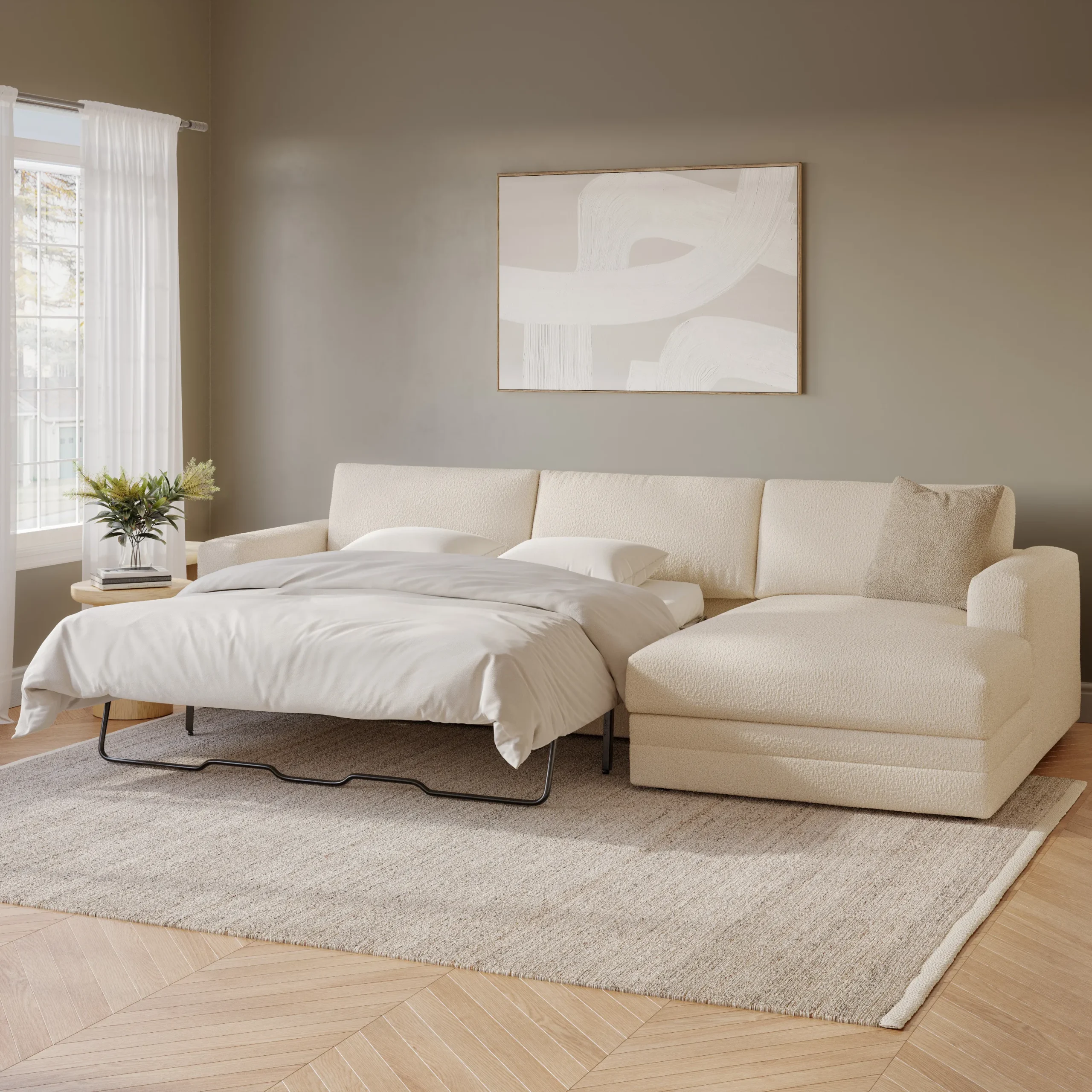 Riley 118_ Right Storage Sleeper Sectional - Ivory Wool Bouclé - Image 11