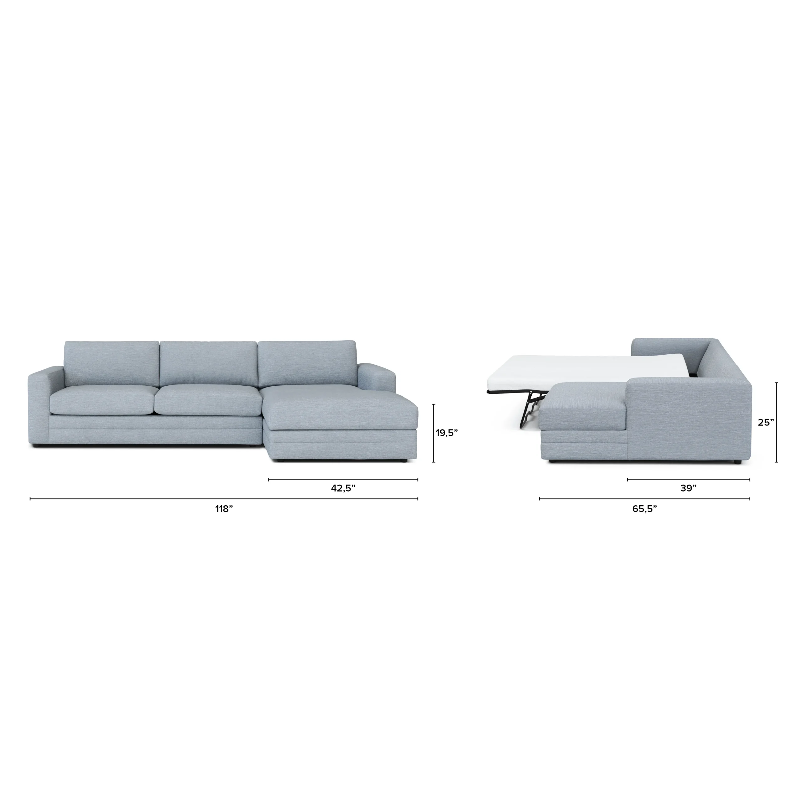 Riley 118_ Right Storage Sleeper Sectional - Silver Light Blue - Image 10