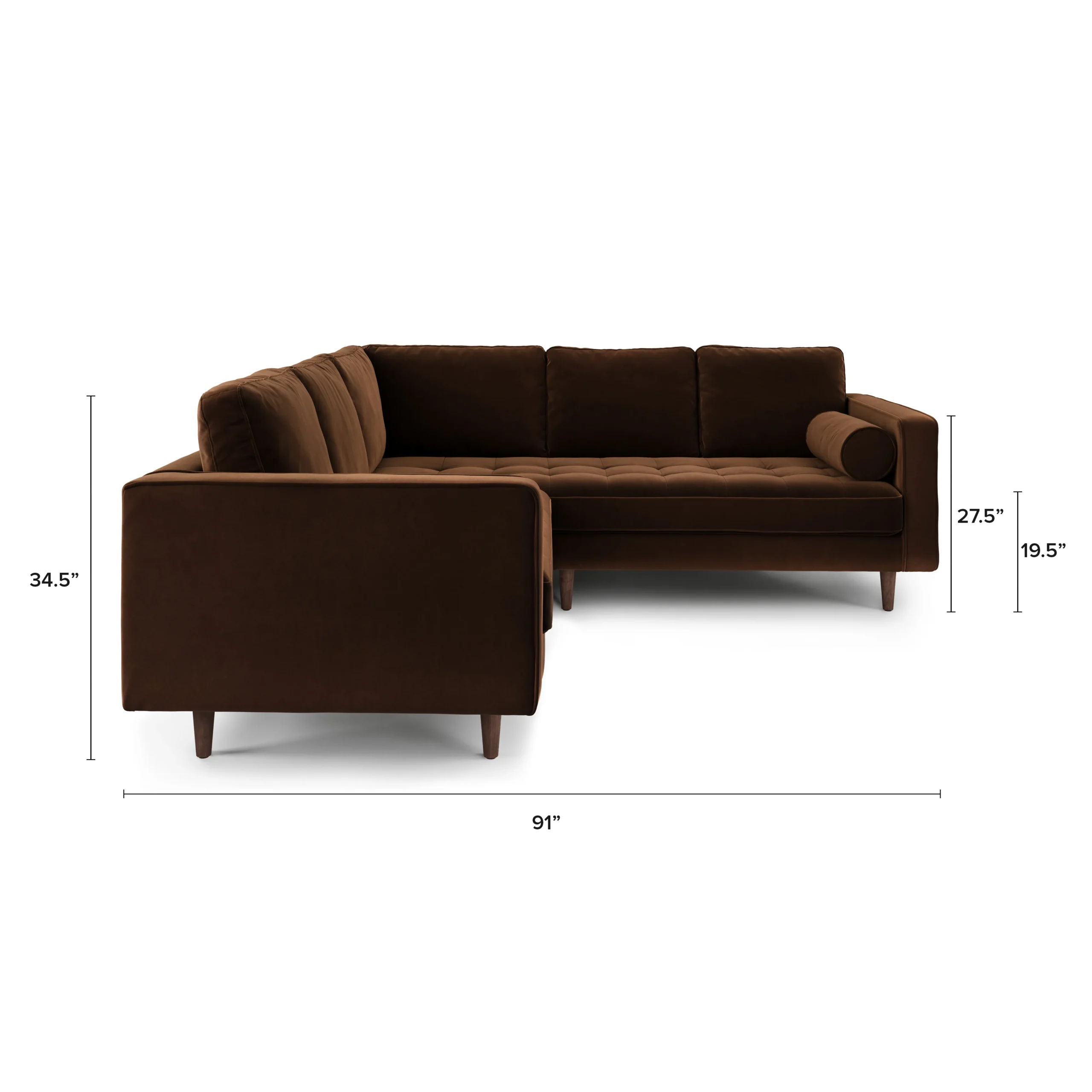 Sven 91_ Tufted Velvet Corner Sectional - Plush Pacific Brown - Image 13