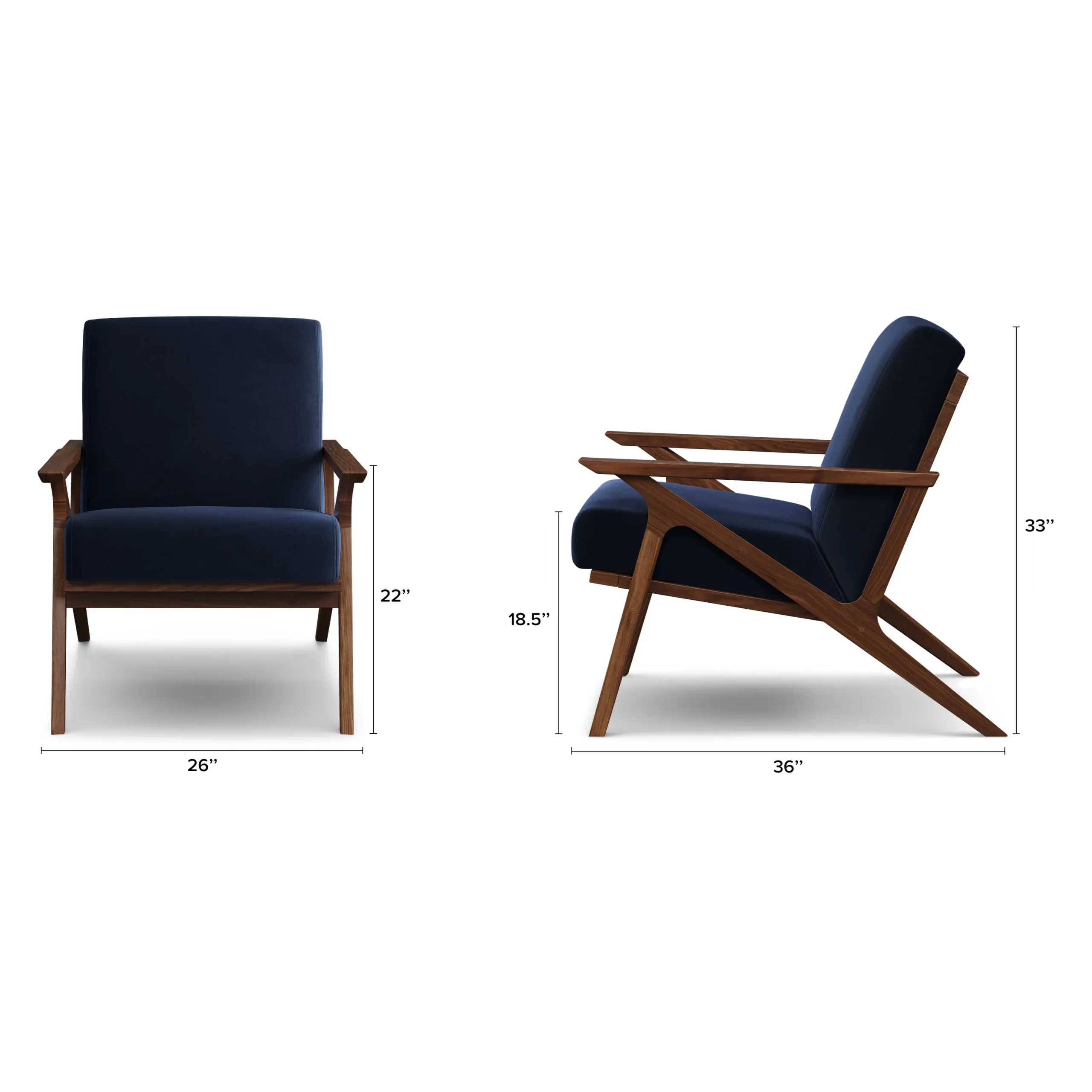 Otio 26_ Velvet Lounge Chair - Walnut and Hale Ink - Image 2