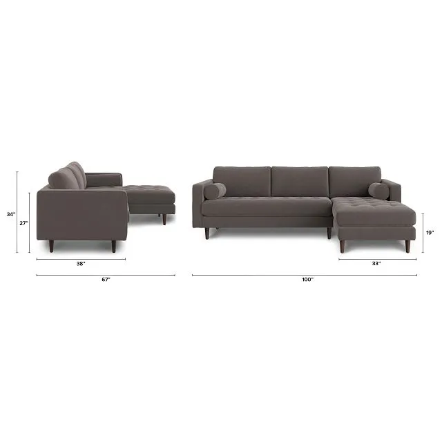 Sven 100_ Tufted Velvet Right Sectional - Hale Warm Gray - Image 13