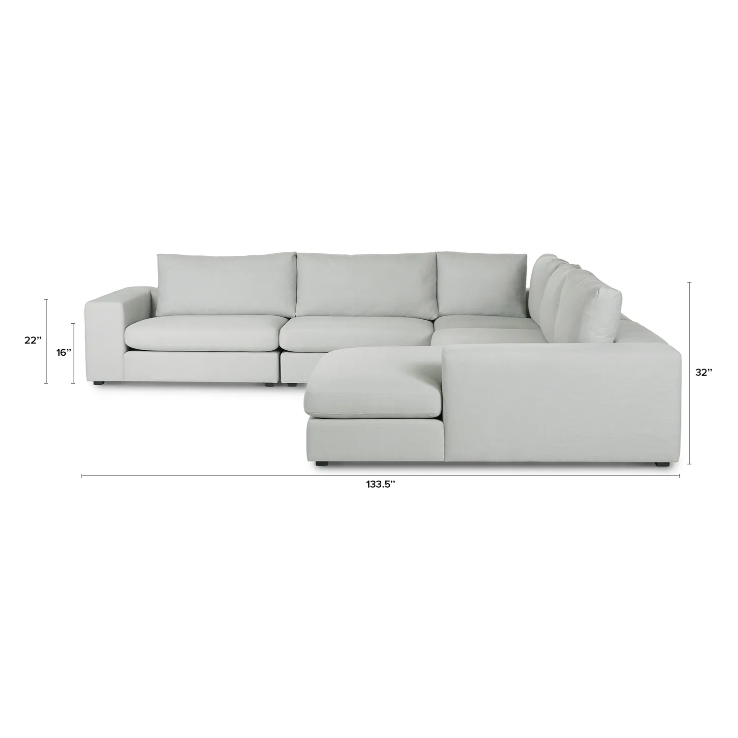 Beta 133.5_ Right Modular Conversational Sectional - Welsh Gray - Image 14